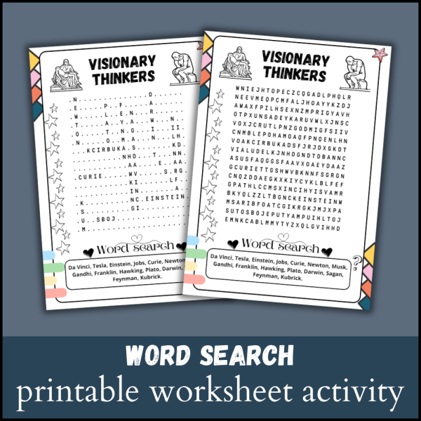 Visionary Thinkers : Word search puzzle worksheet activity | Made By ...