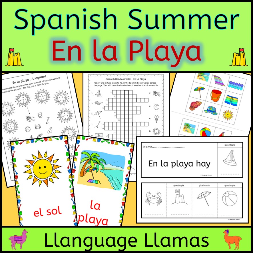 Spanish Summer Beach Vacation - En la playa - vocab activities, puzzles, bingo