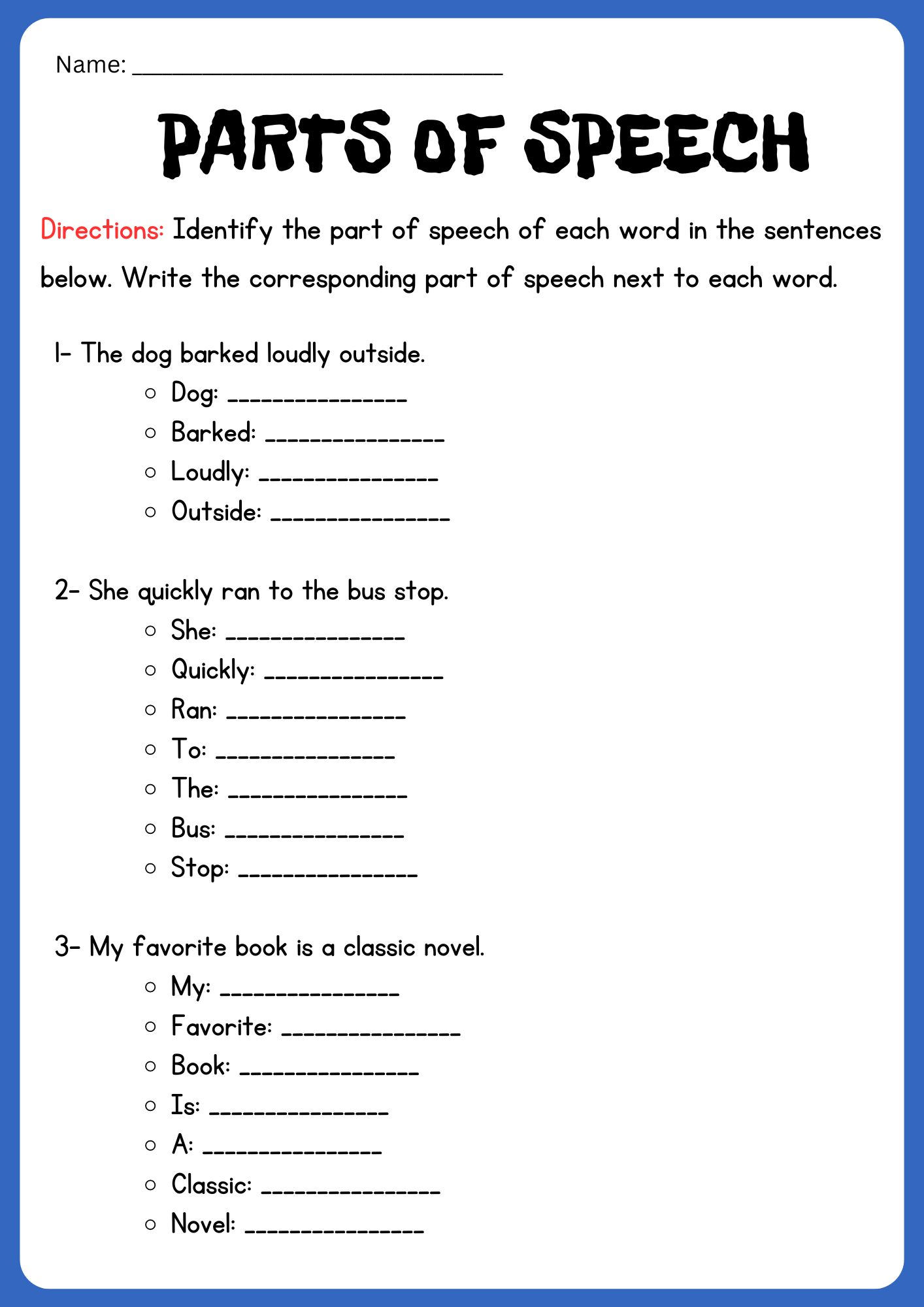 Parts Of Speech Worksheets | English Grammar