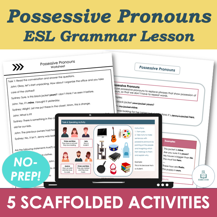Possessive Pronouns - Adult ESL A2 Grammar Lesson, Worksheets, Activities