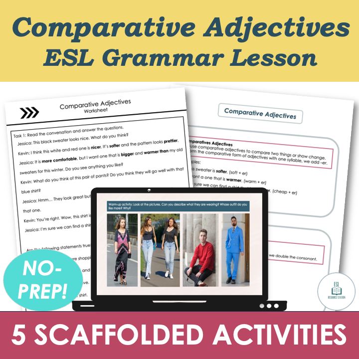 Comparative Adjectives - Adult ESL A2 Grammar Lesson, Worksheets, Activities