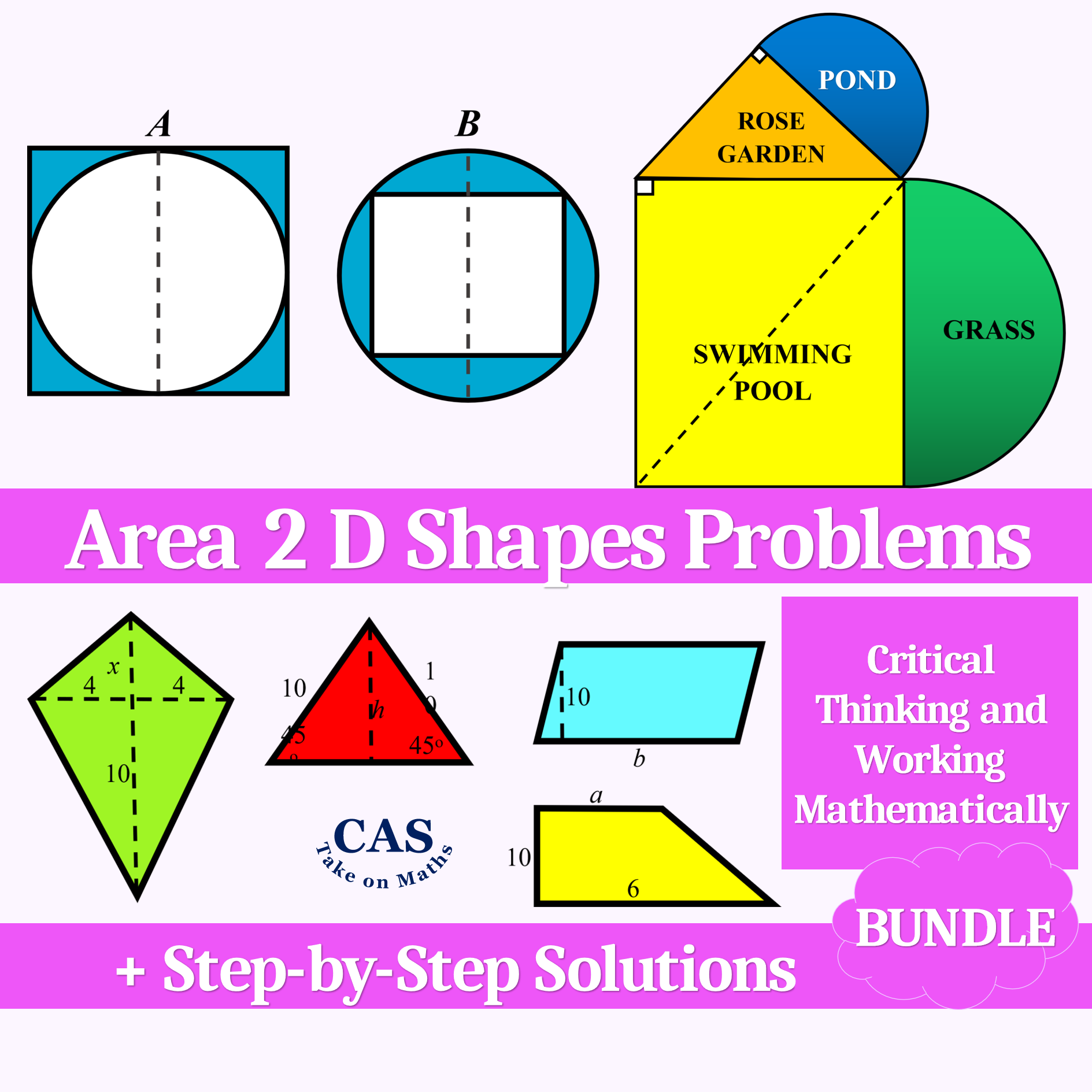 Area of 2D Shapes Bundle-Critical thinking Activity-Math Challenge
