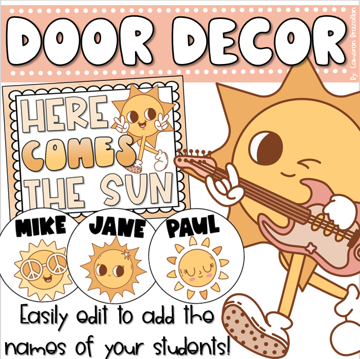 Door Decorations Bulletin Board Display Summer Sun Theme EDITABLE