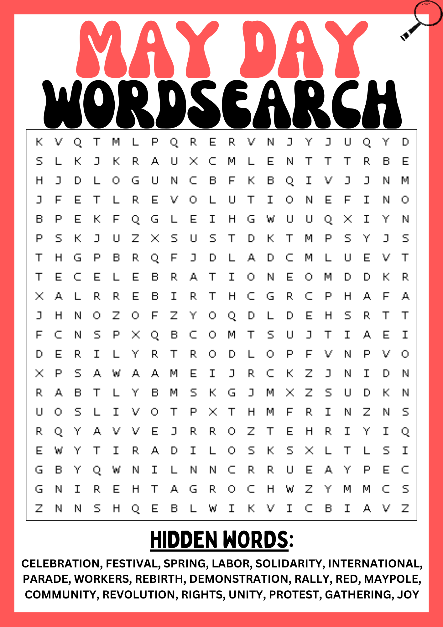 MAY DAY Wordsearch Puzzle Worksheet, Printables Activity