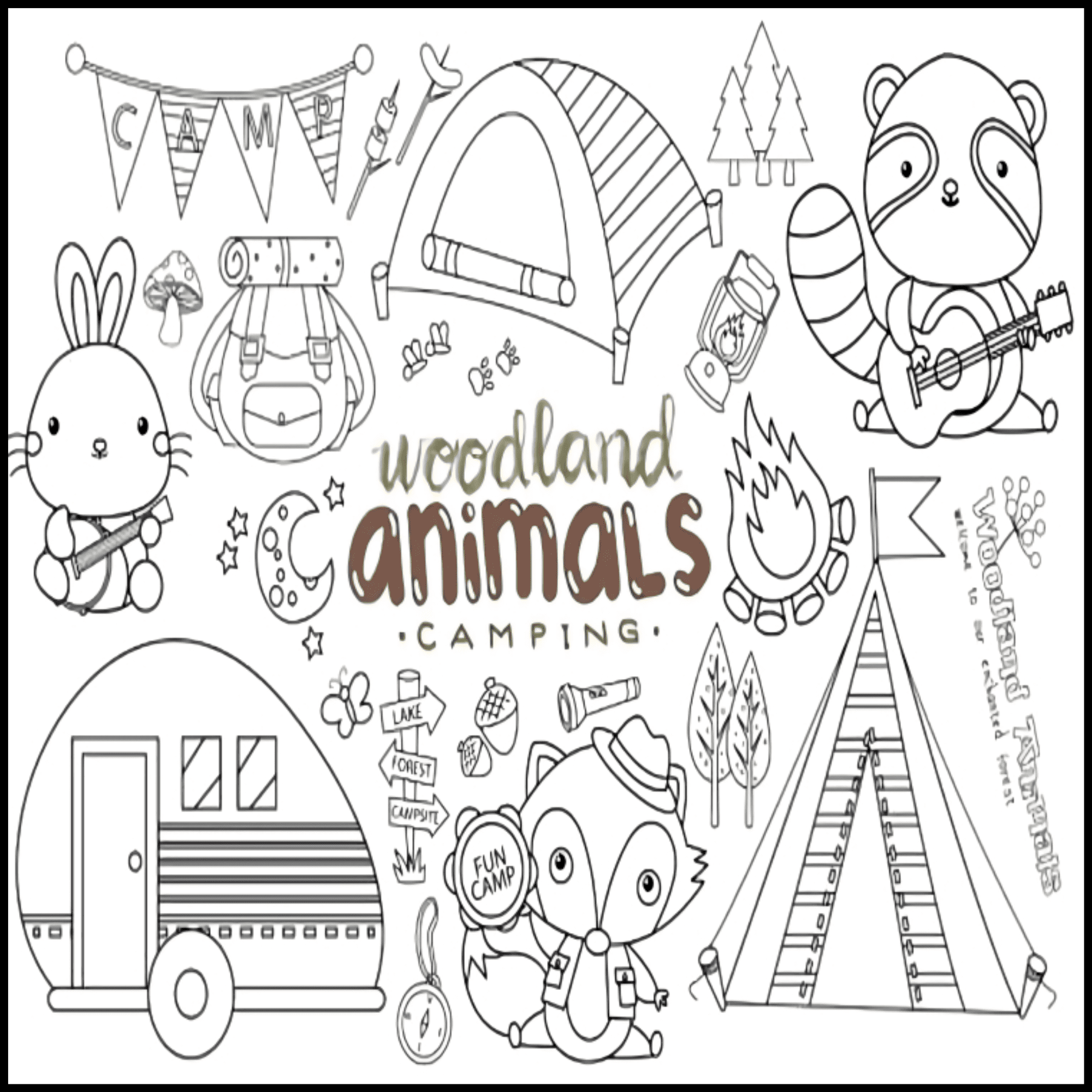 Animal and Camping Clipart Coloring:Summer Camp {Creative Clips Digital Clipart