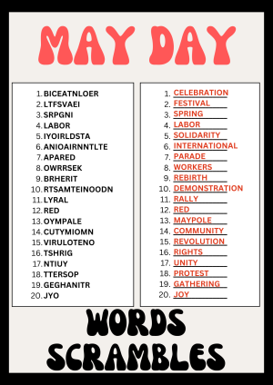 May Day Word Scrambles Puzzle Worksheet, Printables Activity - Made By ...