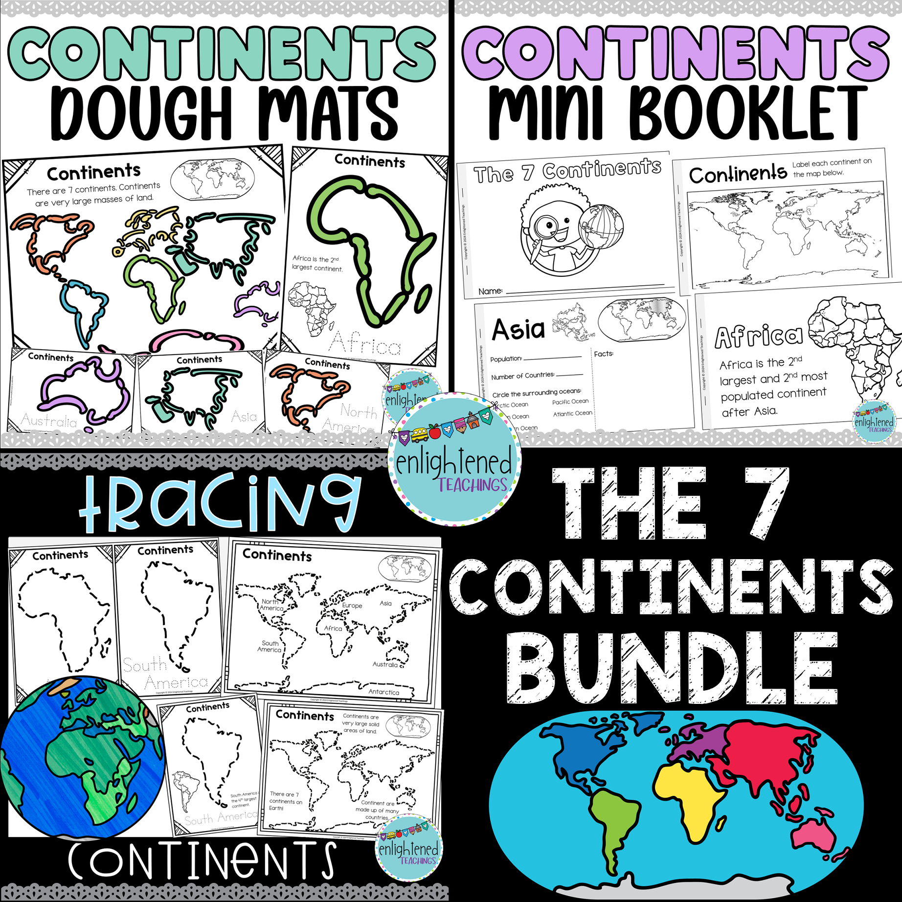 The 7 Continents Activities BUNDLE Play dough, tracing & Booklets!