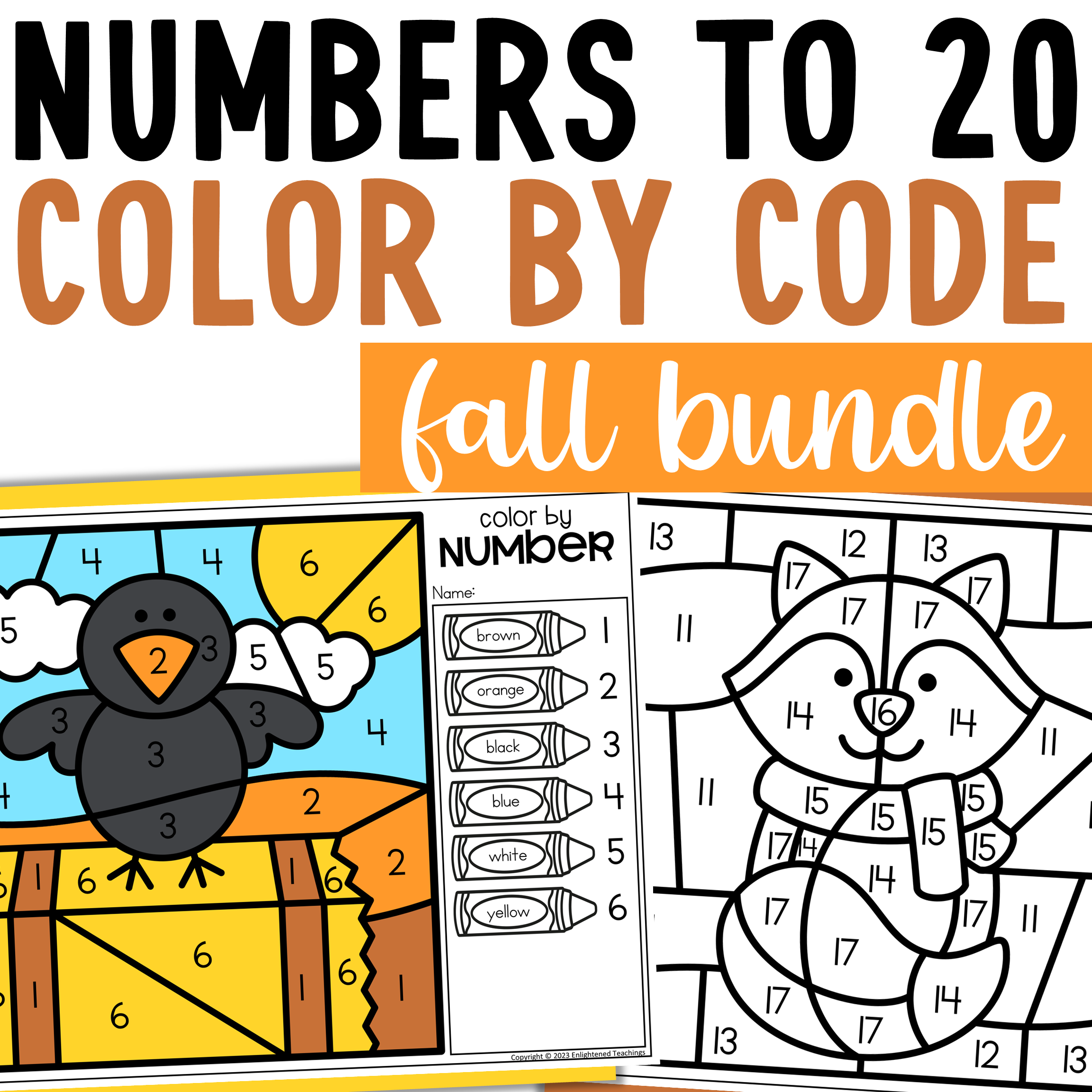 Fall Numbers to 20 Color by Number BUNDLE Fall Number Recognition
