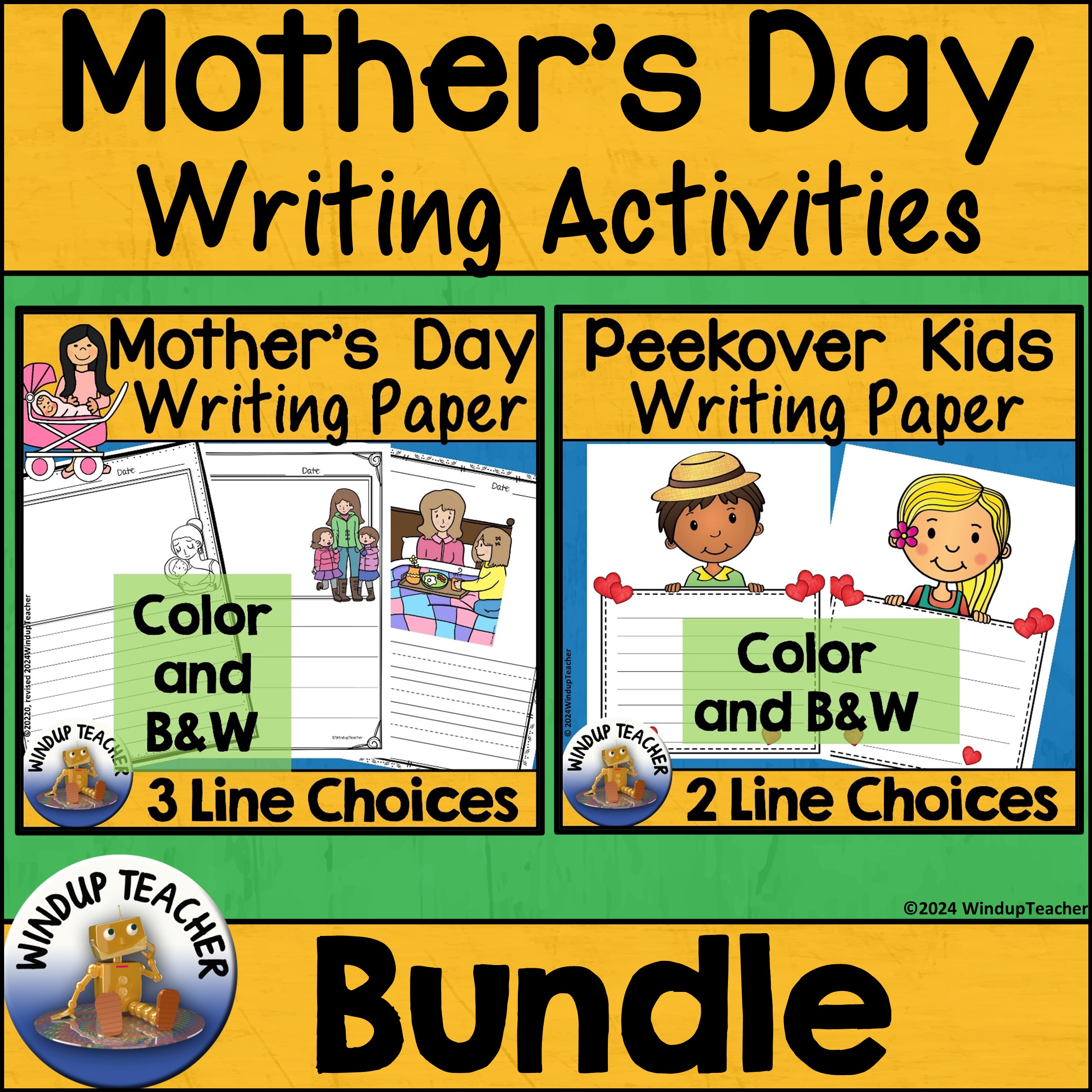 Mother's Day Writing Paper Bundle with Picture Boxes, Acrostic Poetry, Peek Over