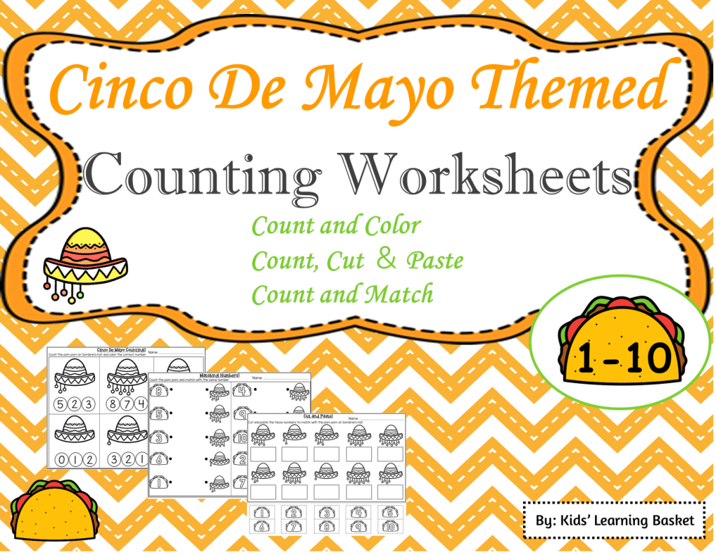 Cinco De Mayo Themed Numbers Cut and Paste Worksheets (1-20): | Made By ...