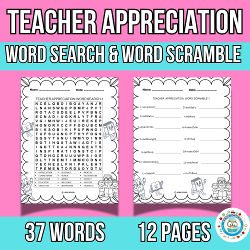 Teacher Appreciation Word Search and Word Scramble Puzzles | Morning ...
