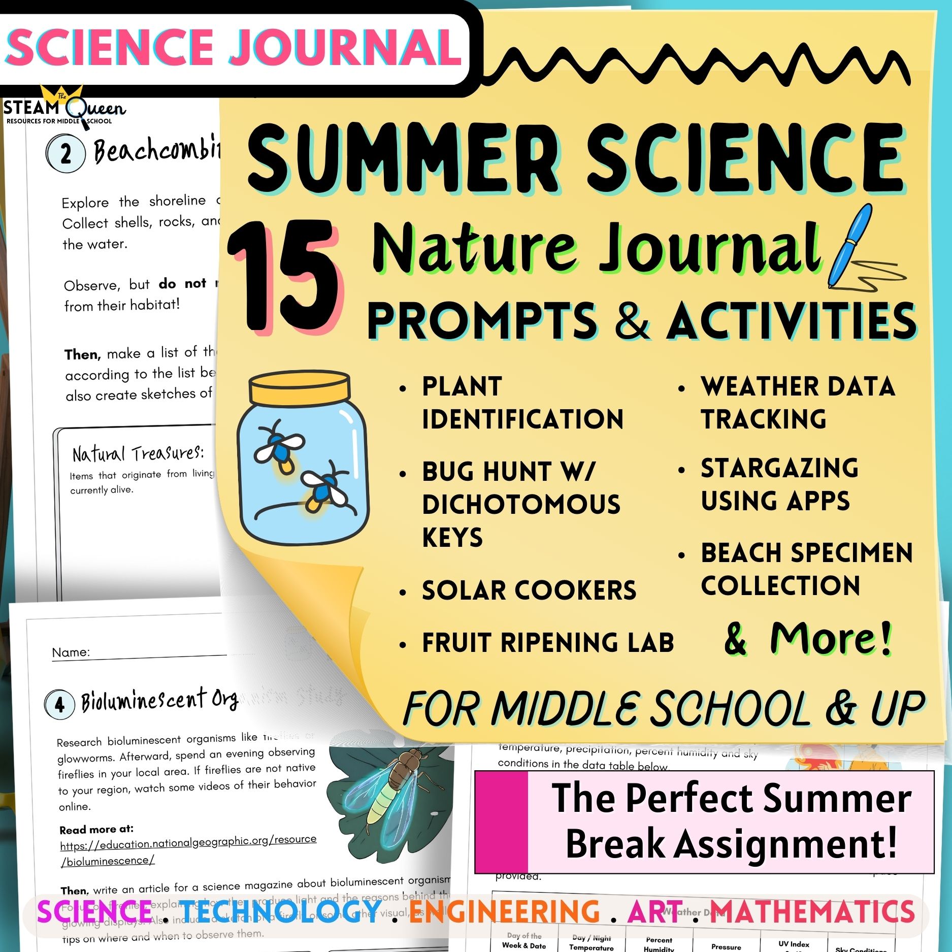 Summer Science & Nature Journal for Middle School Break Assignment Vacation Packet Print and Digital