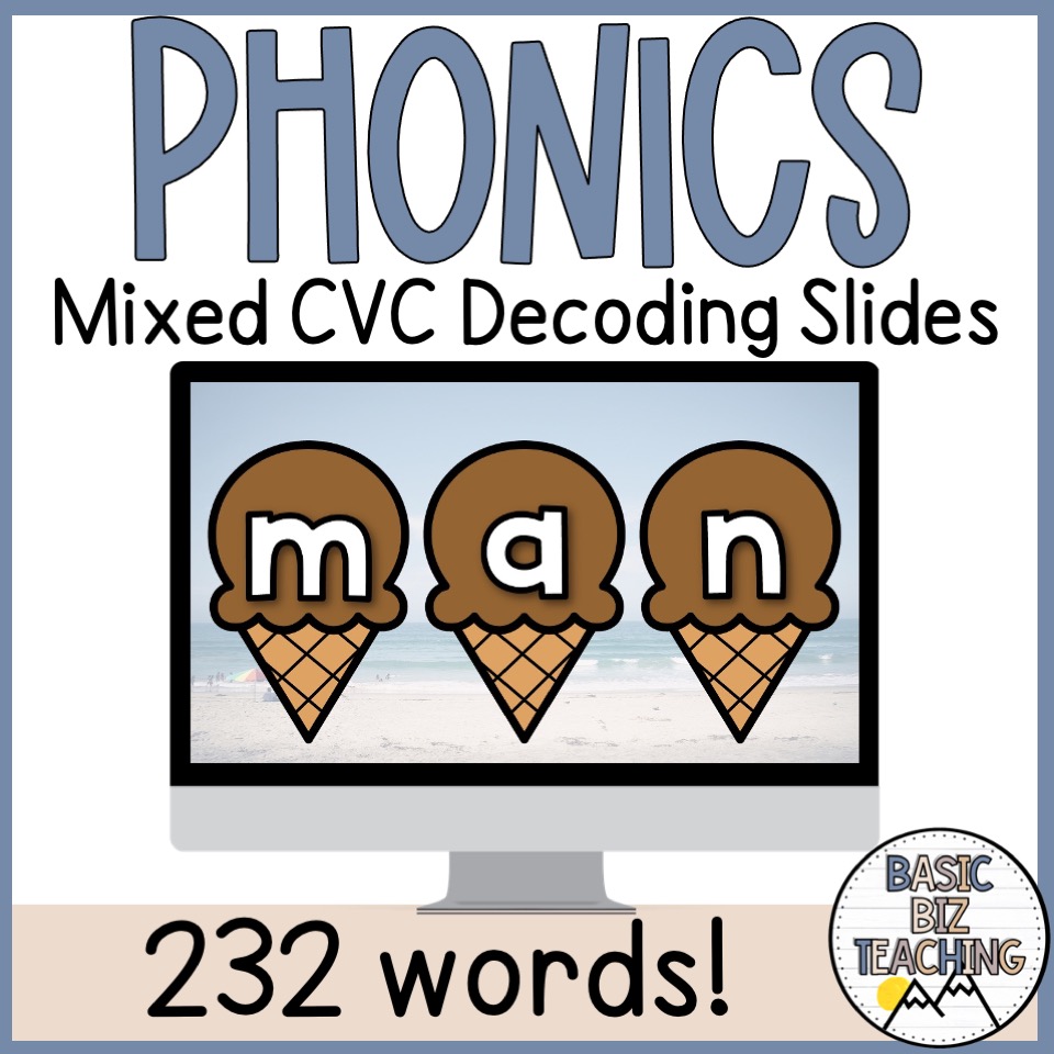 Mixed CVC Word Decoding Practice | Phonics Blending CVC Words | Digital Slides