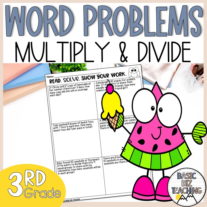 Summer Multiplication & Division Word Problems| Math Worksheets | 3rd grade