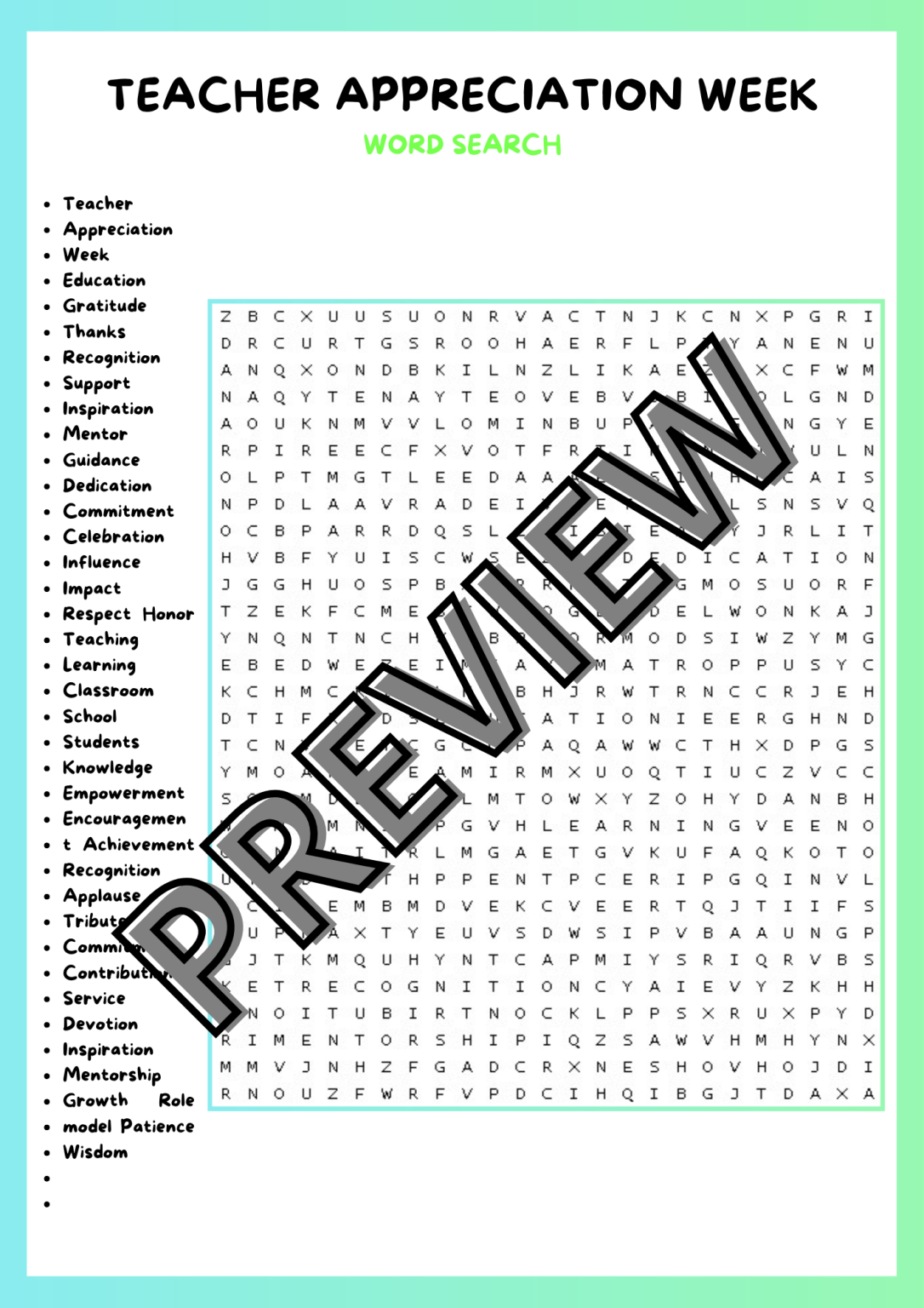 TEACHER APPRECIATION DAY word search puzzle worksheet activity | Made ...