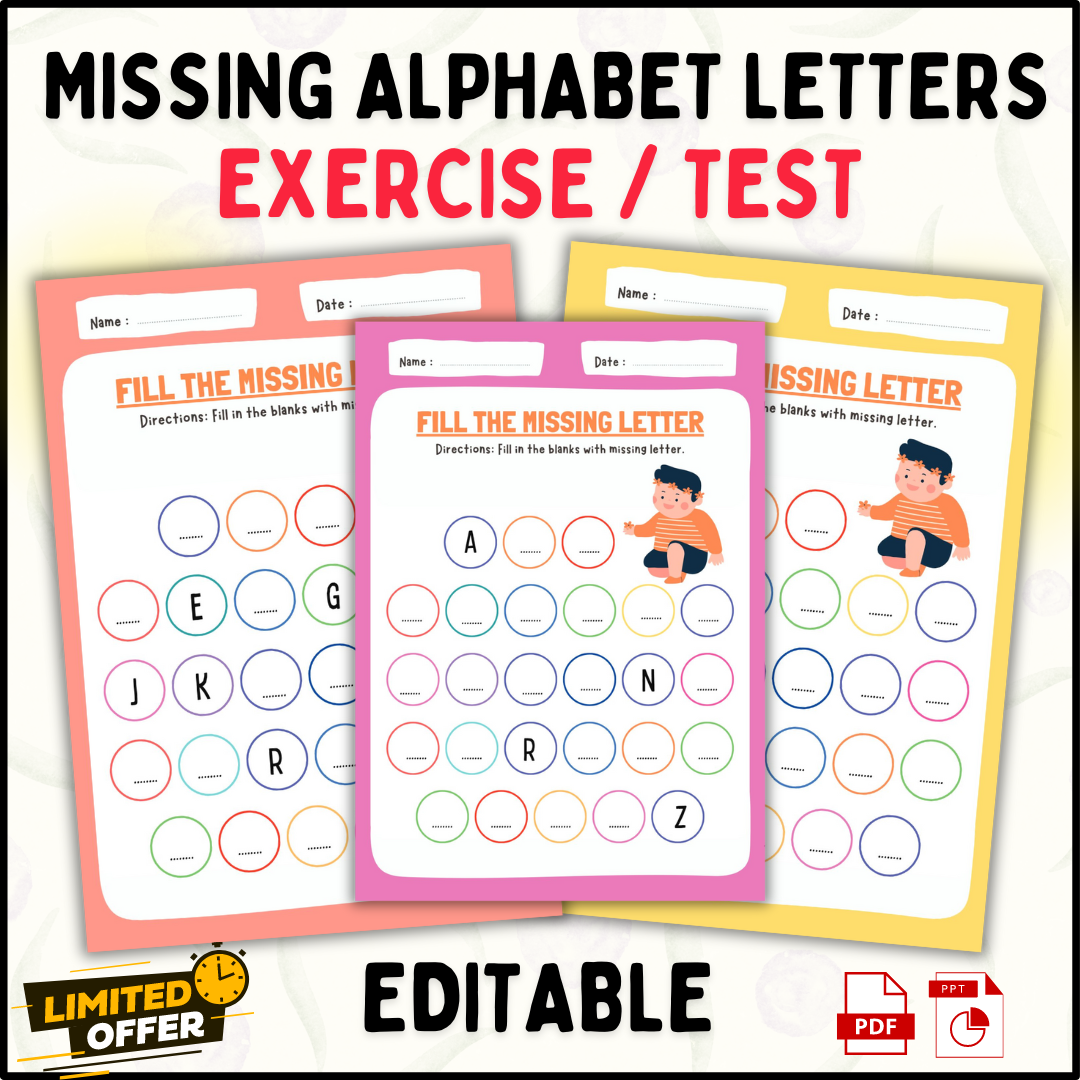 Alphabet Mastery Made Easy: Editable Missing Letter Worksheets (PPT + PDF)