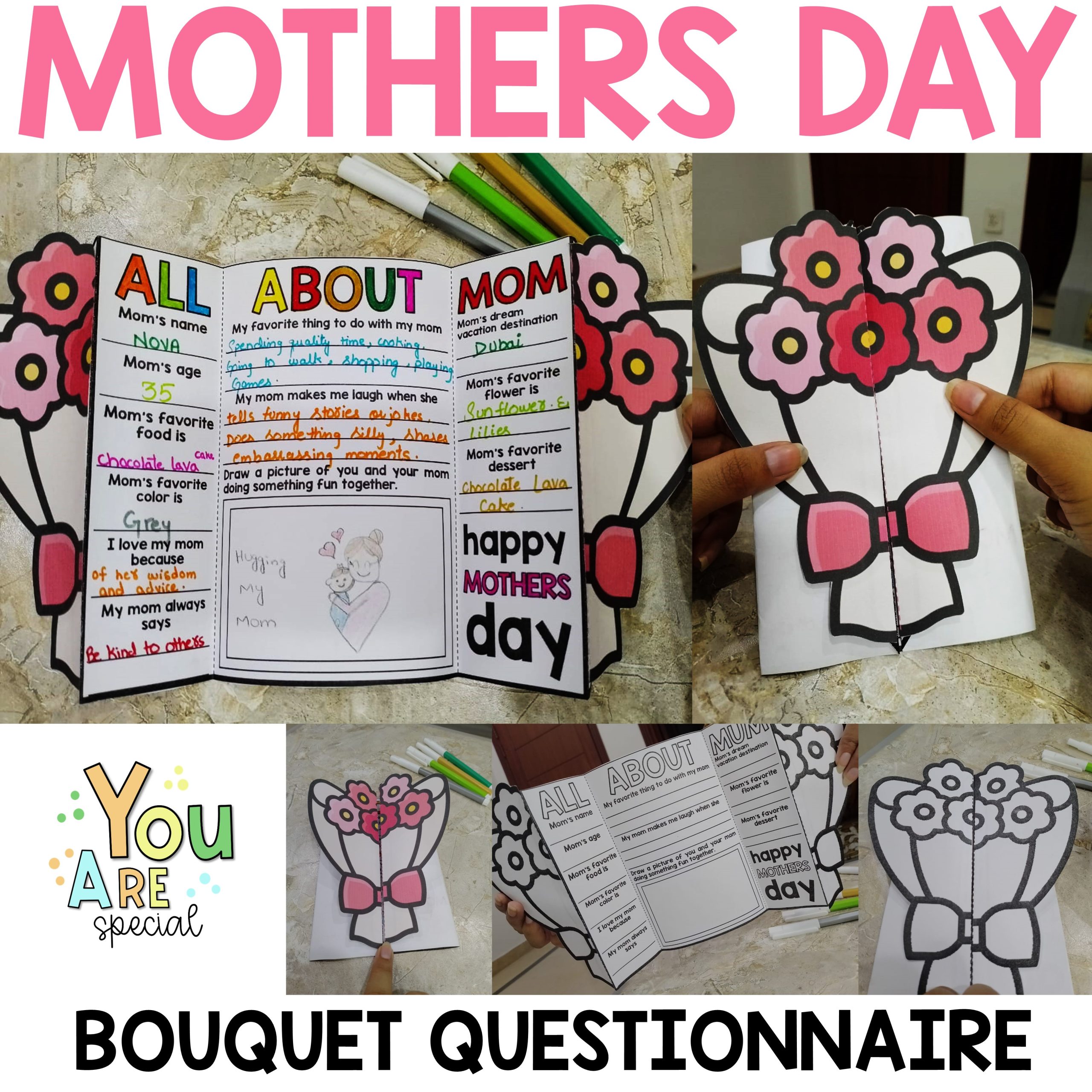 Mothers Day Craft Flower Bouquet Questionnaire Writing Activities