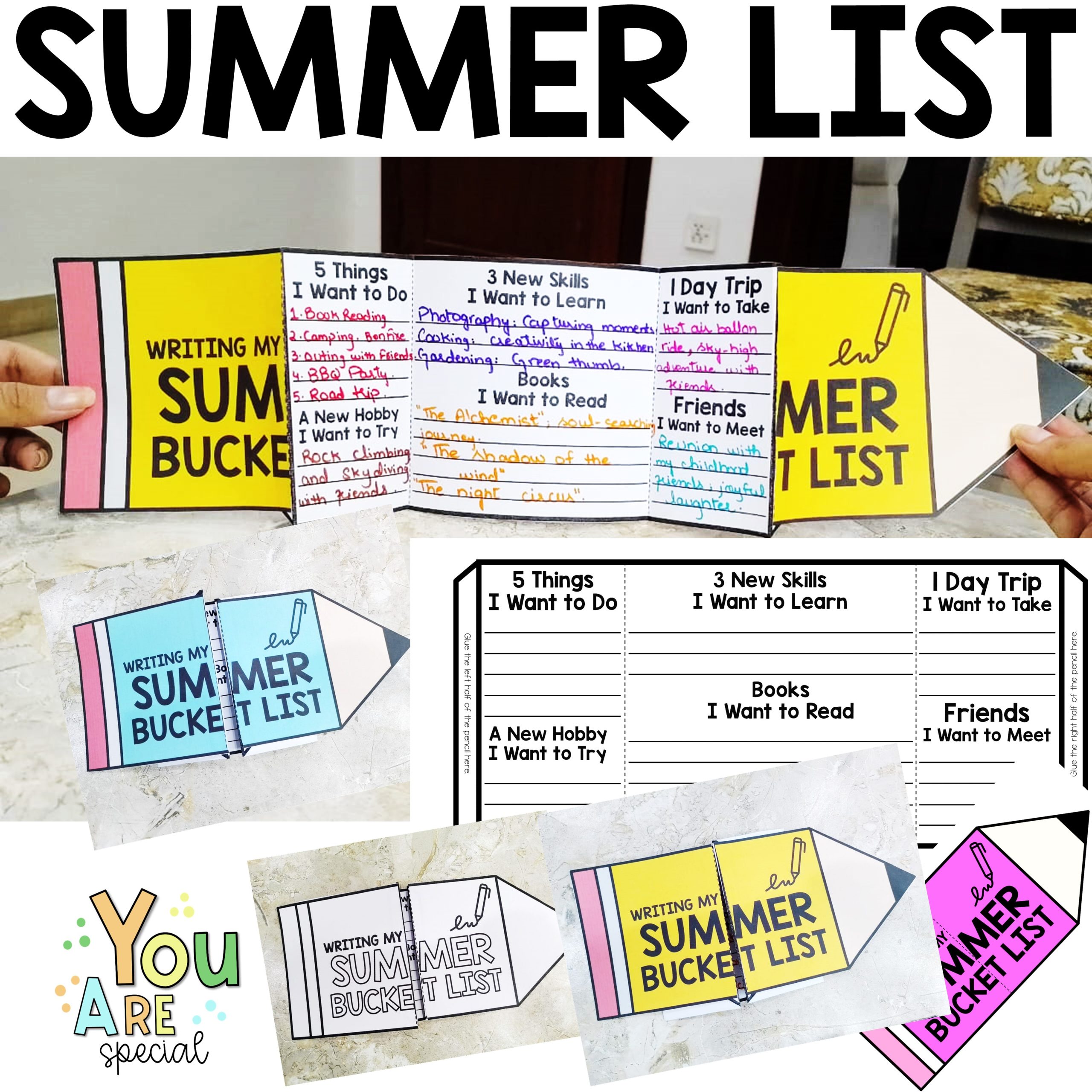 Summer Pencil Foldable Craft writing my Bucket List Back To School Activities