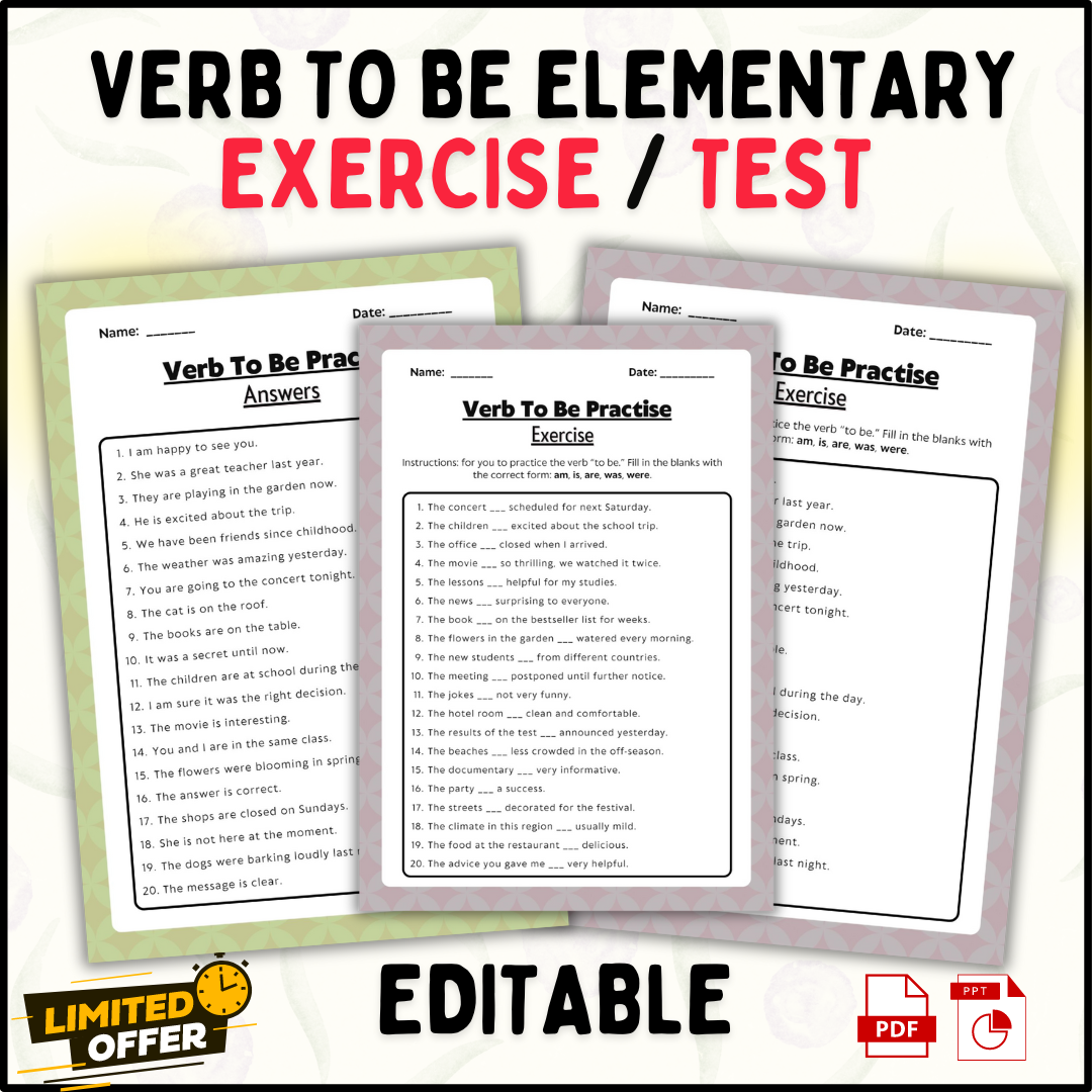 Verb To Be Elementary Exercise Worksheets (PPT & PDF) - Learn English Grammar