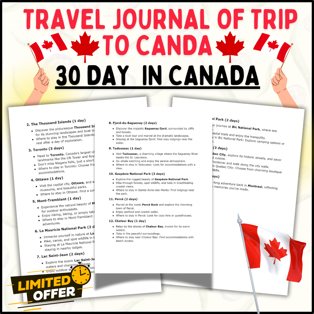 Canada Travel Journal: 30 Day Adventure (Doc & PDF) - the Beauty of Canada