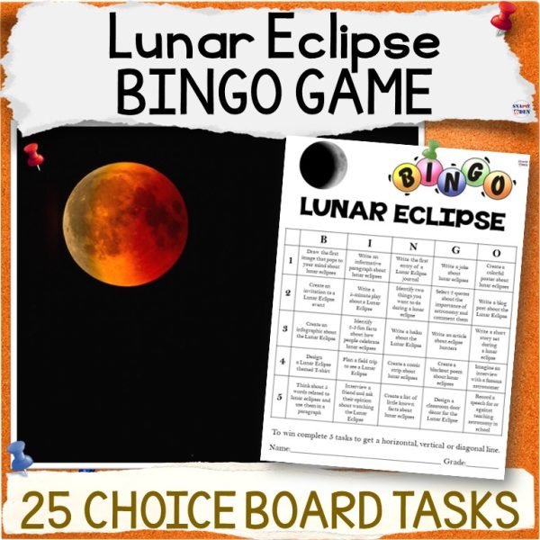 Lunar Eclipse Bingo Game, NO PREP Middle School ELA Activities Choice ...