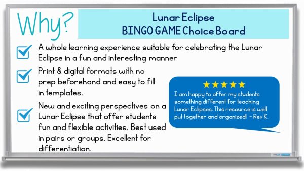 Lunar Eclipse Bingo Game, NO PREP Middle School ELA Activities Choice ...