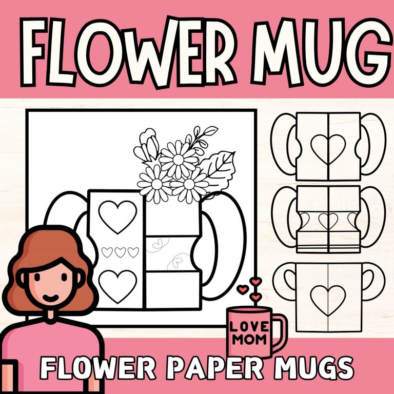 Mother's Day Flower Mug Paper Craft Coloring Craft Template for k, 1st ...