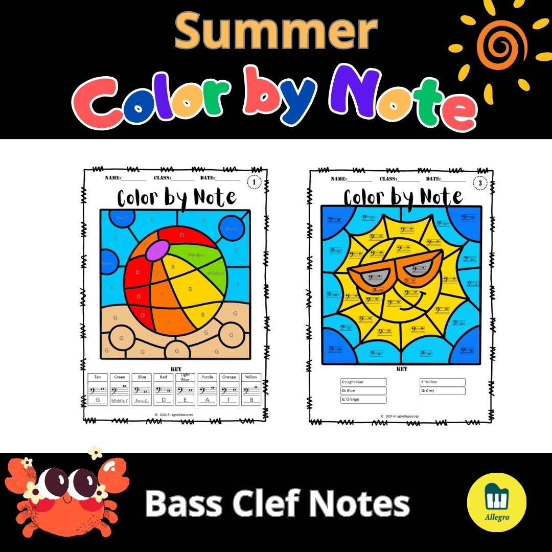 Summer Color by Note - Bass Clef Notes