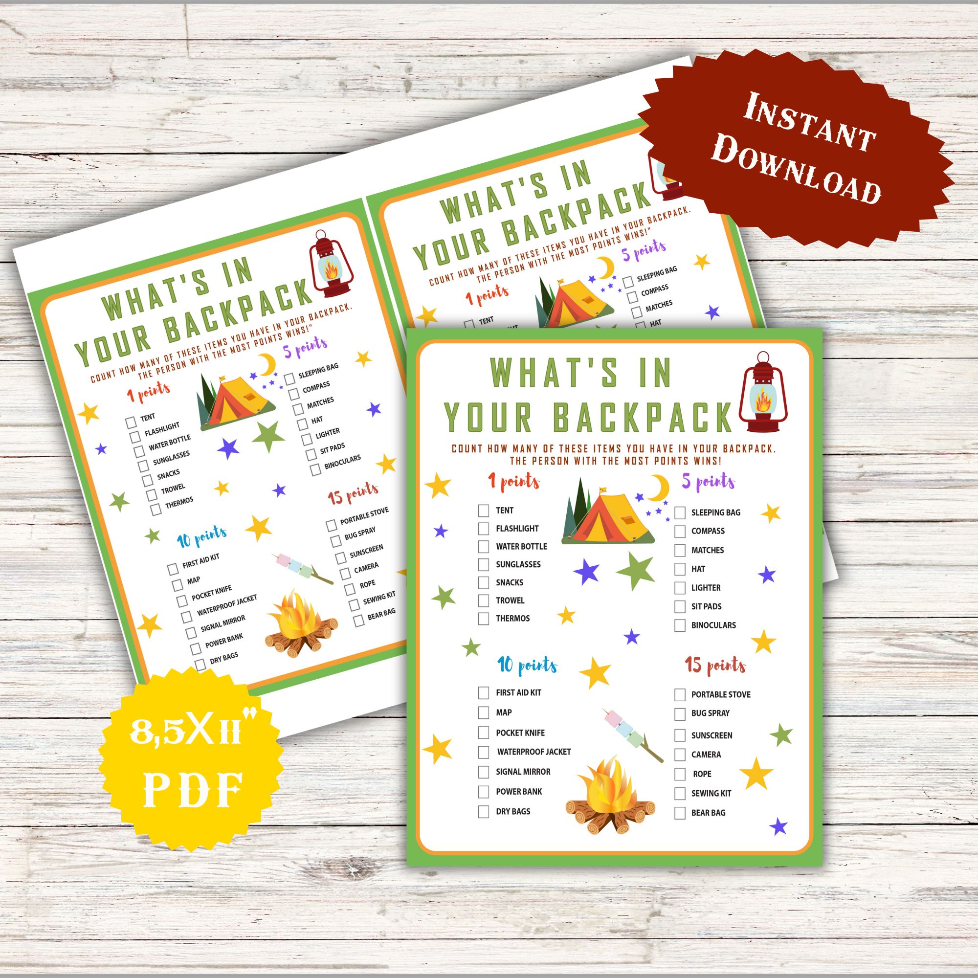 What's In Your Backpack Classroom Game Activities Camping Birthday Party Family Road Trip Games