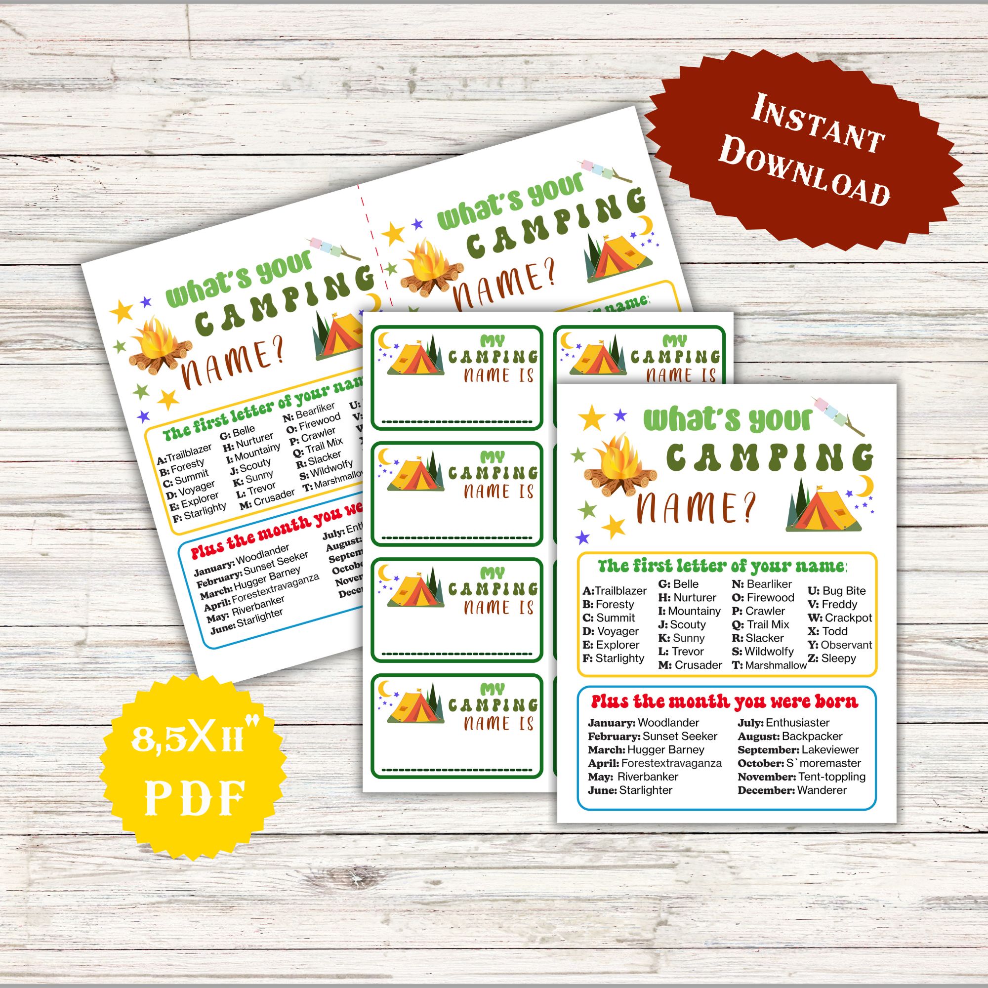 What's Your Camping Name Classroom Camping Summer Game For Kids End of year