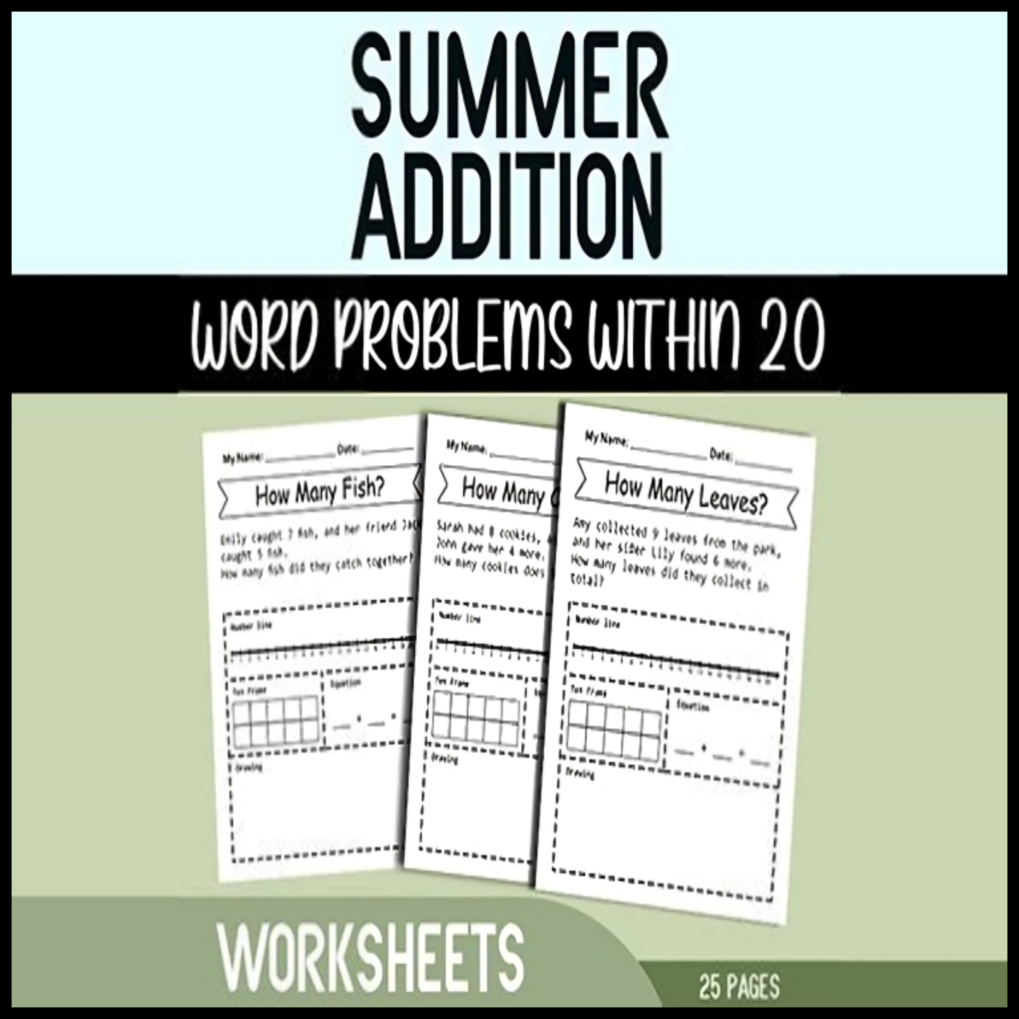 Summer Addition Word Problems Within 20 - End of the Year Activities Summer