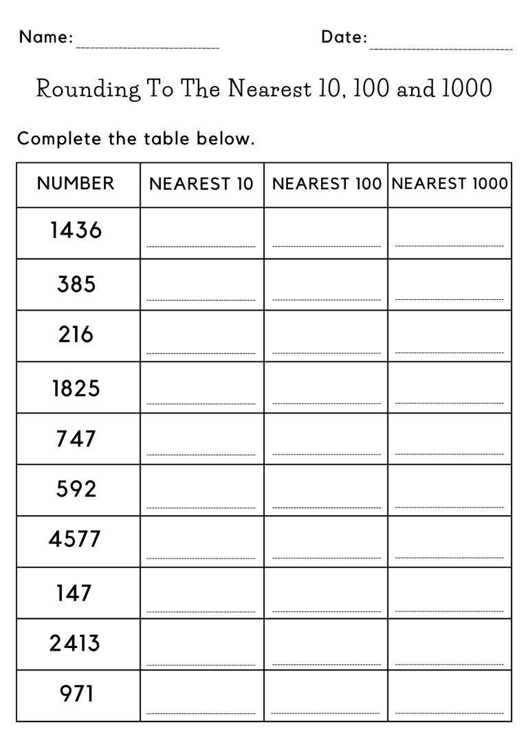 Rounding to the nearest 10 100 and 1 000 worksheet worksheet with ...
