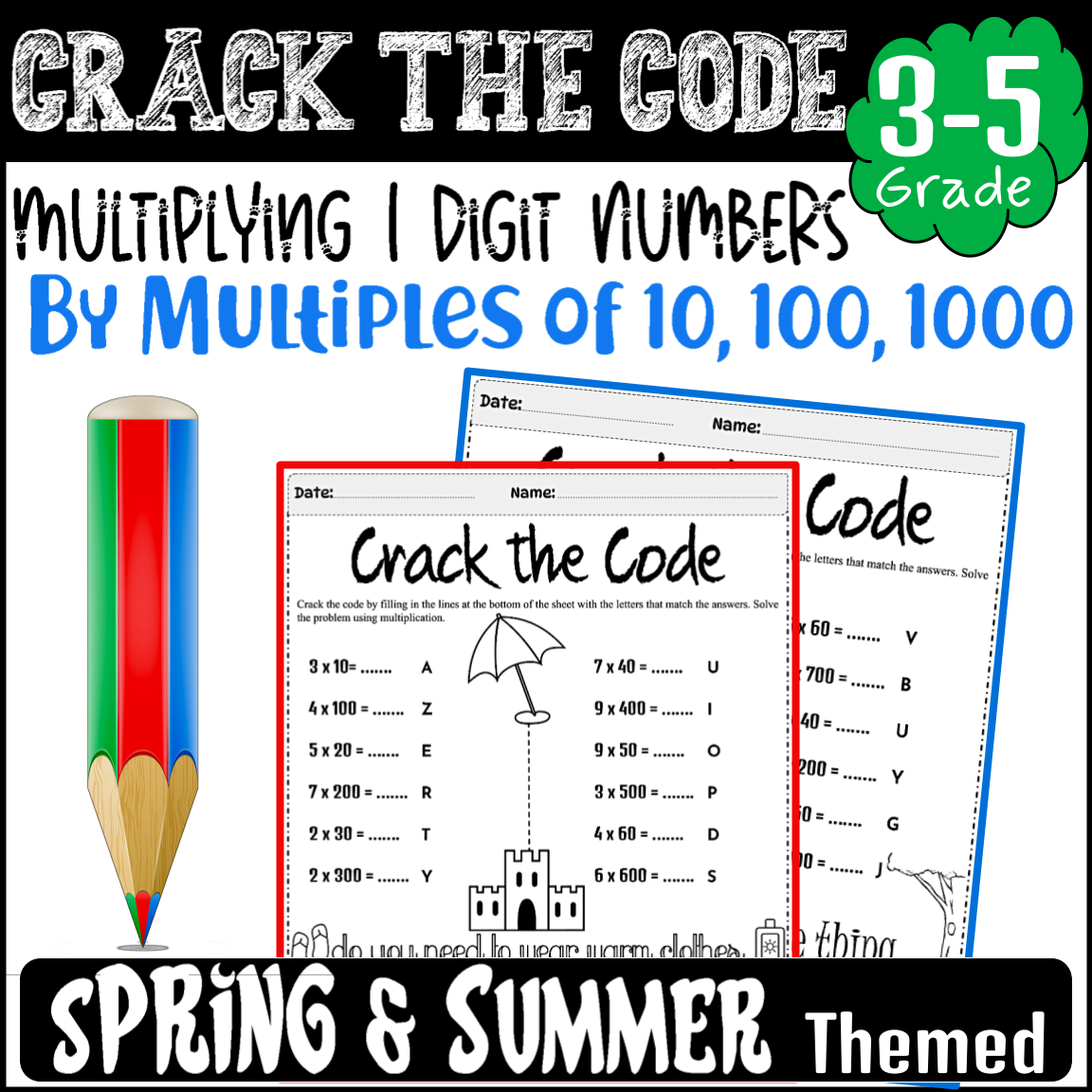 Math Crack the Code: Multiplying 1 Digit Numbers by Multiples of 10, 100, 1000
