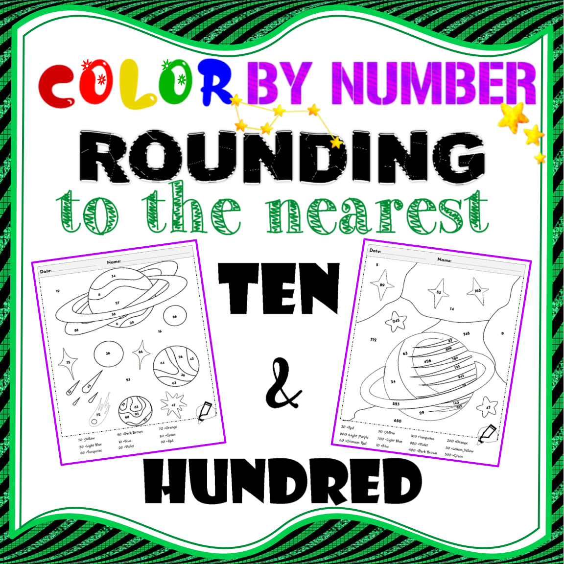Color by Number Rounding to the Nearest Ten & Hundred, to the Nearest 10 and 100