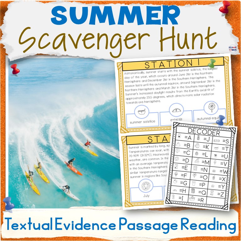 Summer Scavenger Hunt, Summer School Passages Reading Comprehension Activity