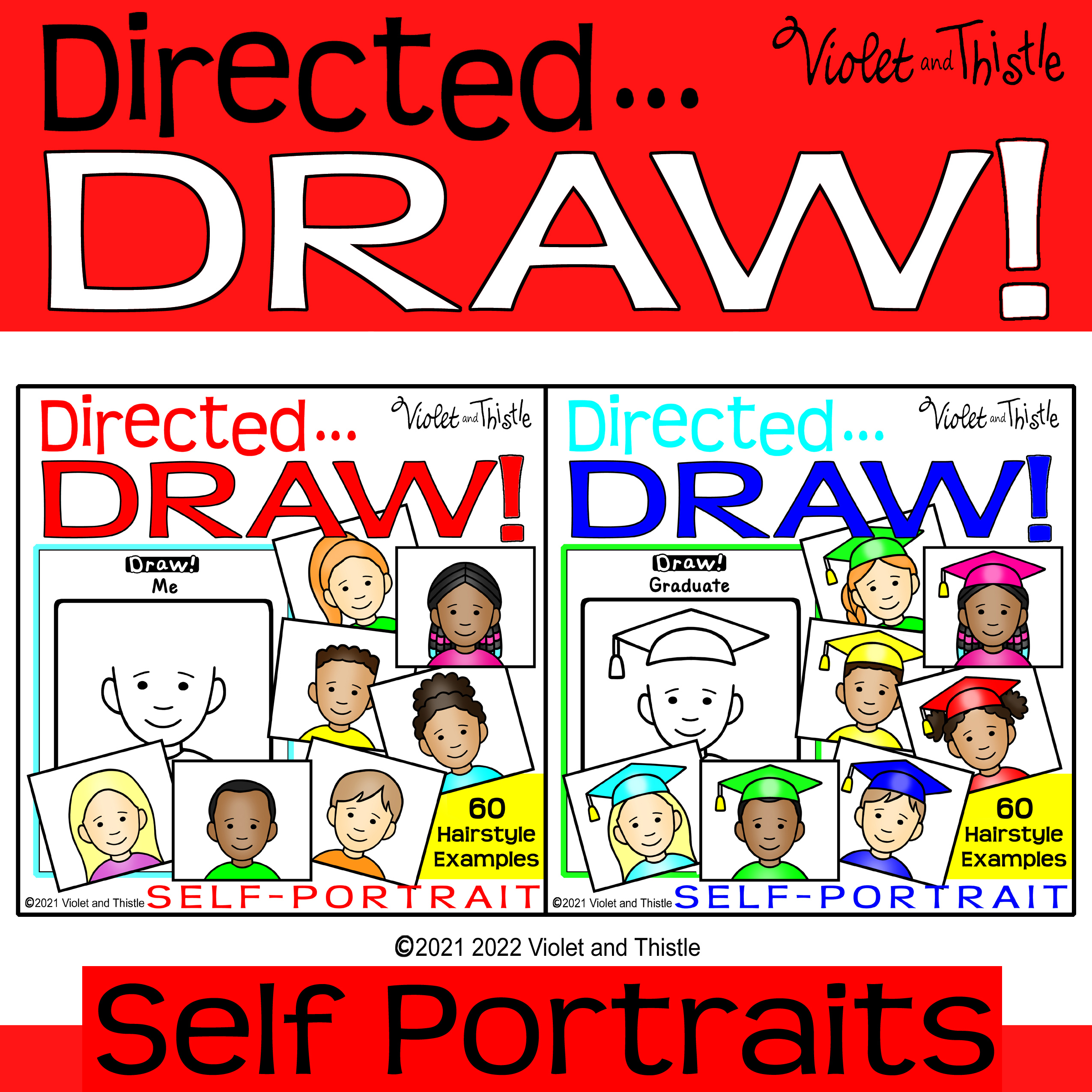 Directed Drawing Self Portrait and Graduate Template BUNDLE Graduation Kid Learn How to Draw Step by