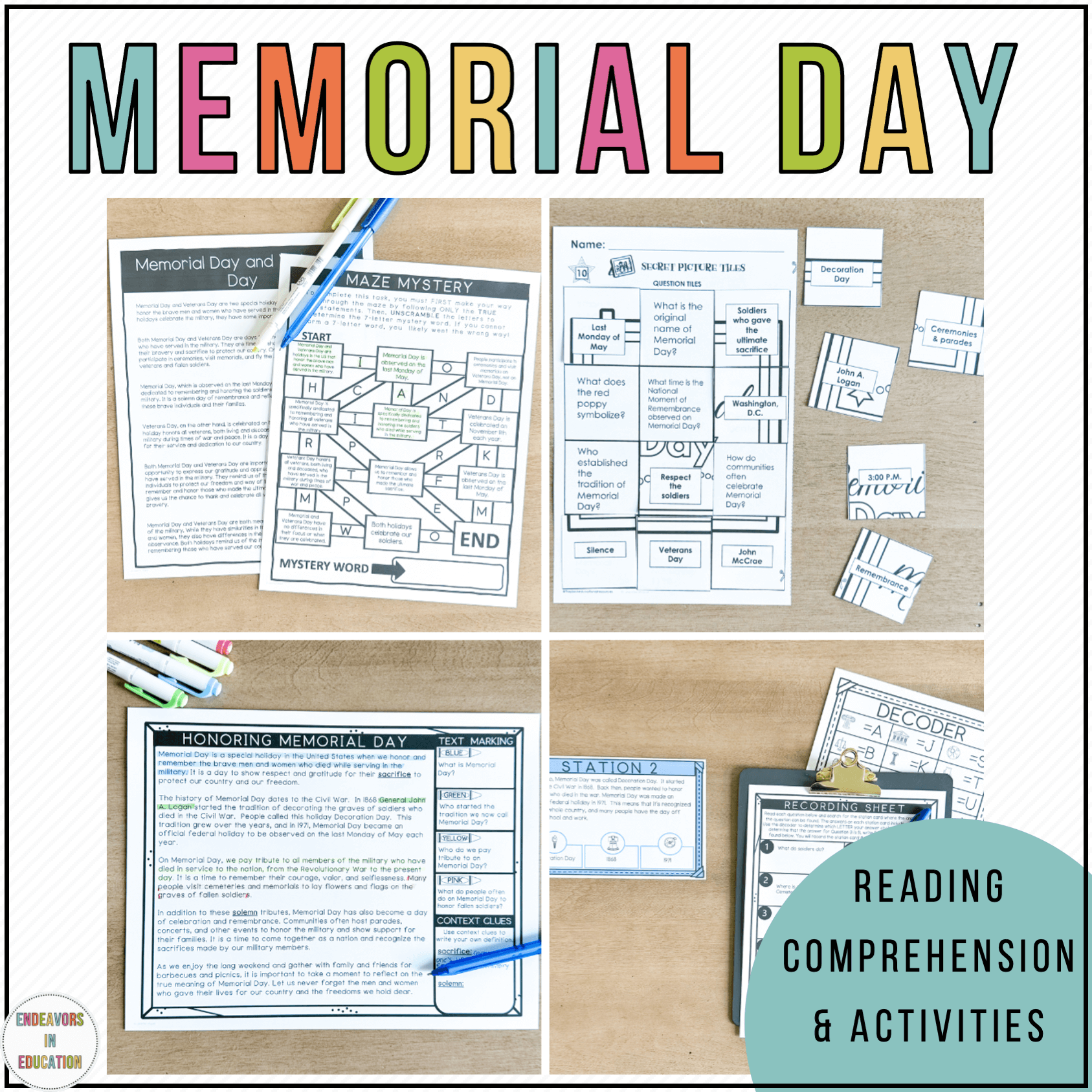 Memorial Day Reading Comprehension and Activities