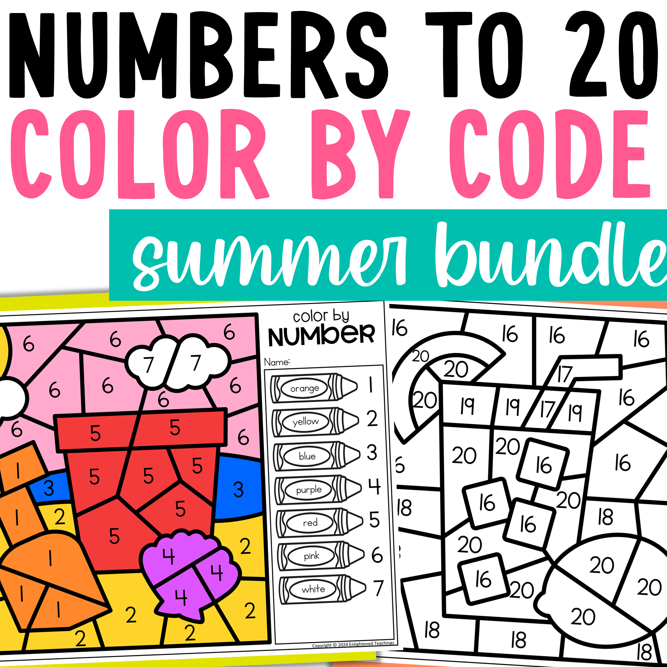 Summer Numbers to 20 Color by Number BUNDLE Summer Number Recognition