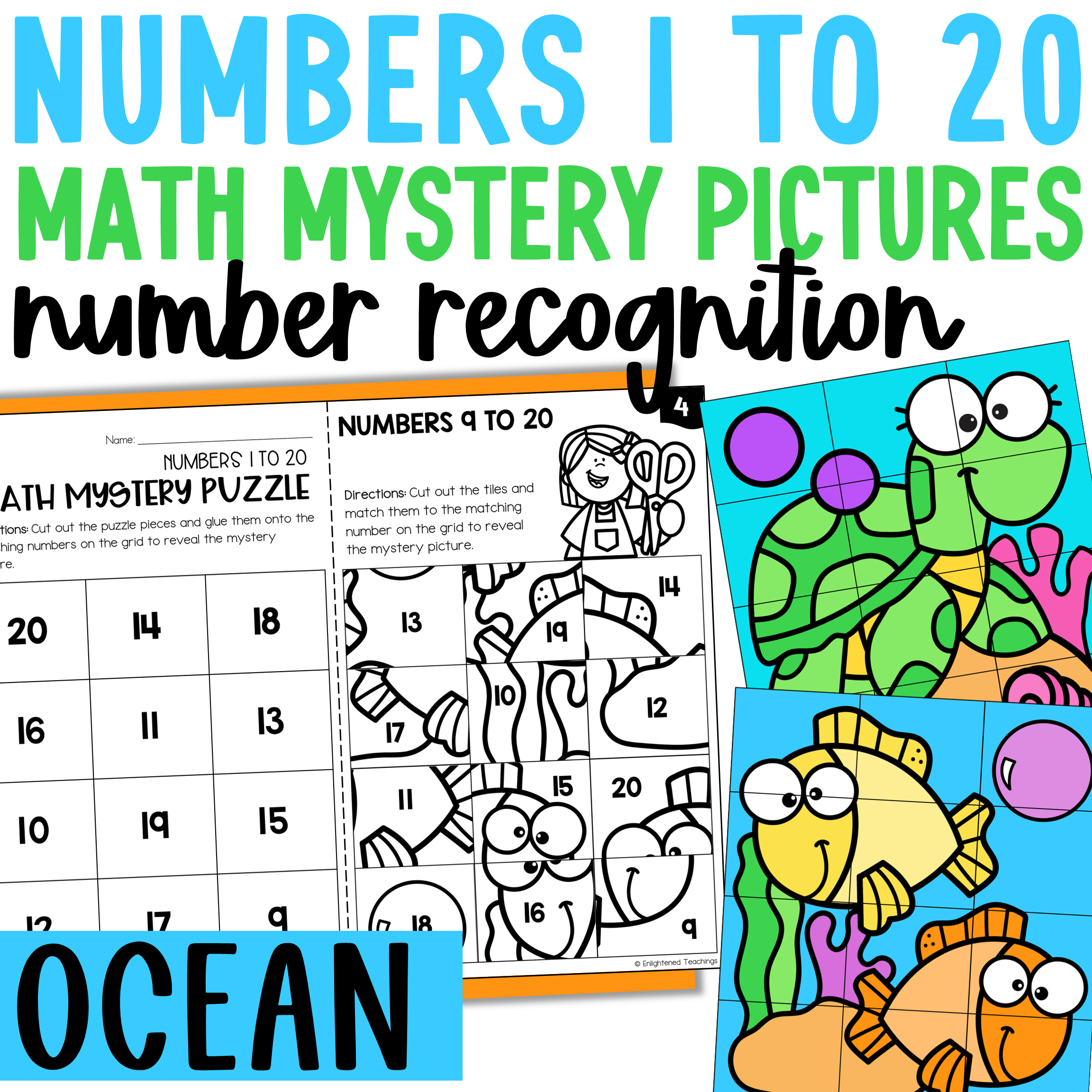 Ocean Numbers to 20 Worksheets Math Mystery Puzzles Number Recognition