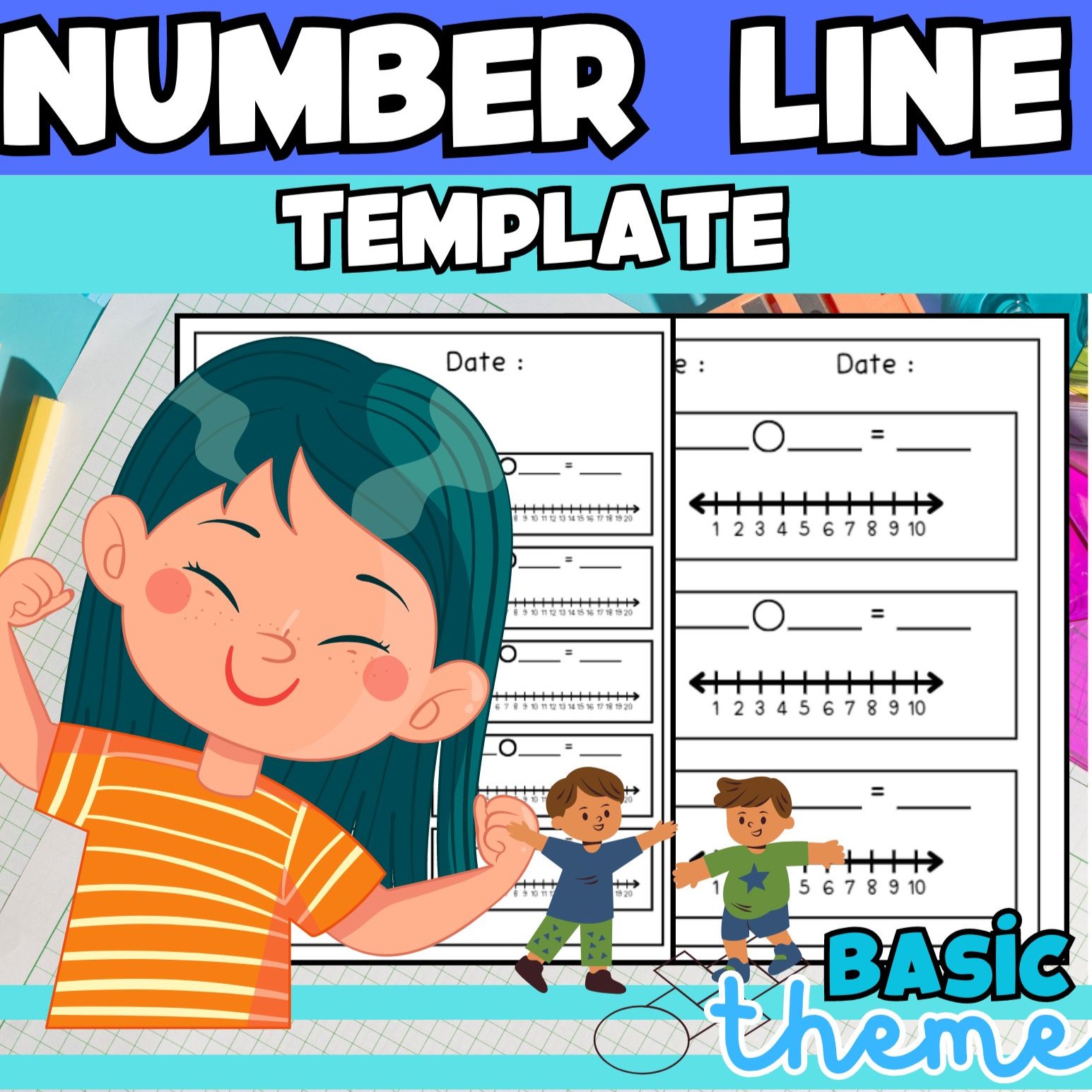 Number Line 1-20 Template Addition Subtraction Math Printable Worksheet for K,1st,2nd
