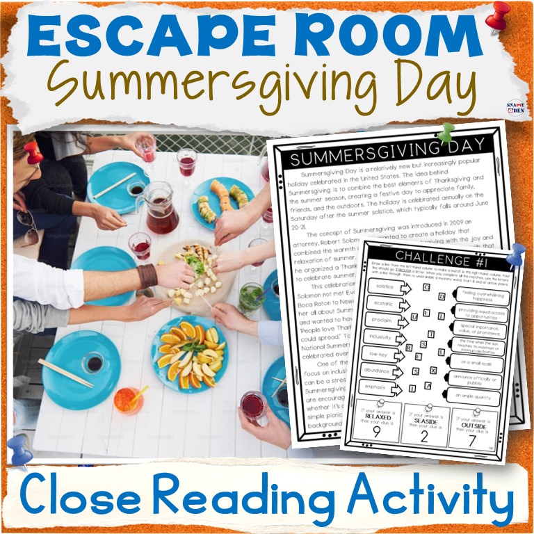 Summersgiving Day Escape Room - Summer School Reading Comprehension Passages