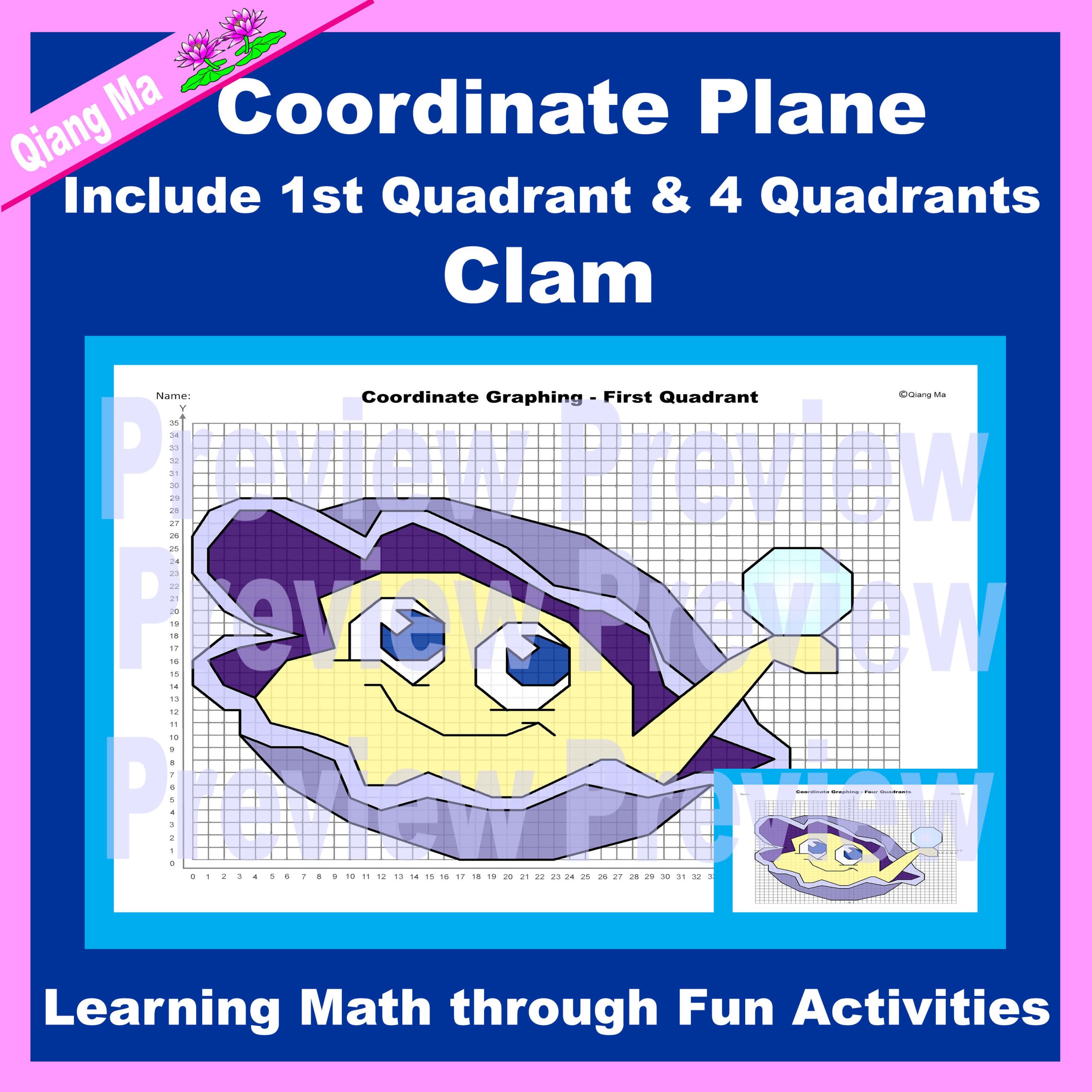 Summer Coordinate Plane Graphing Picture: Clam