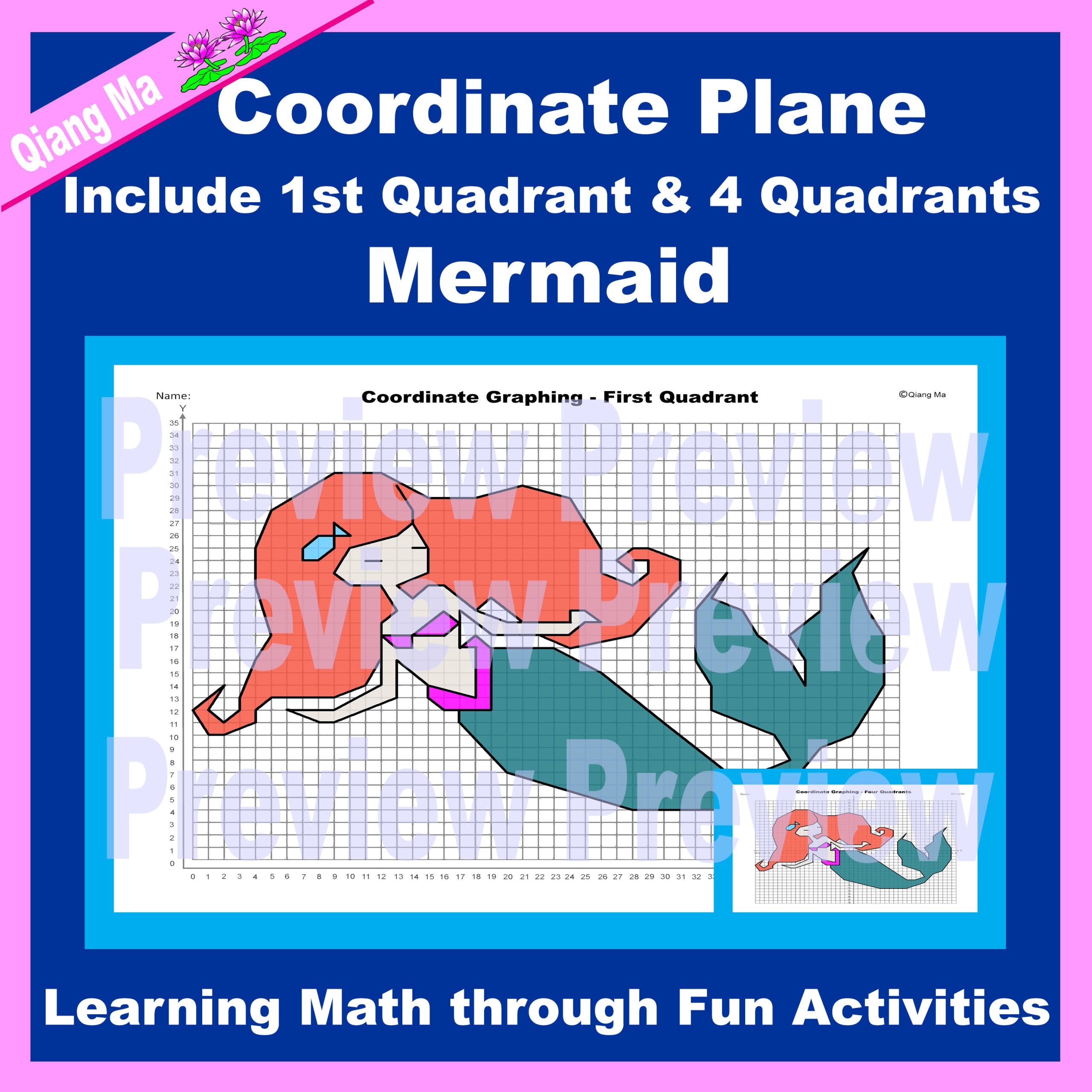 Summer Coordinate Plane Graphing Picture: Mermaid