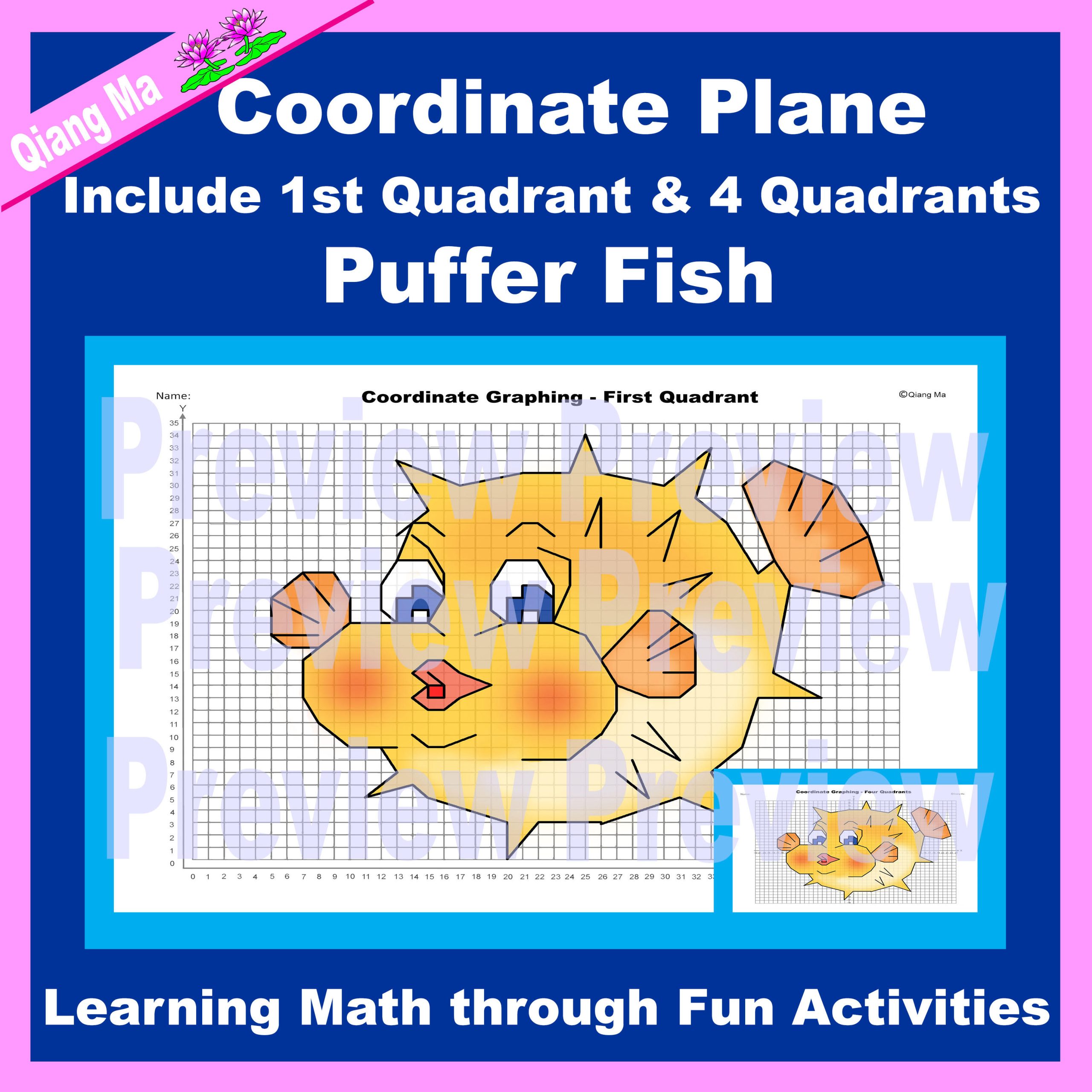 Summer Coordinate Plane Graphing Picture: Puffer Fish