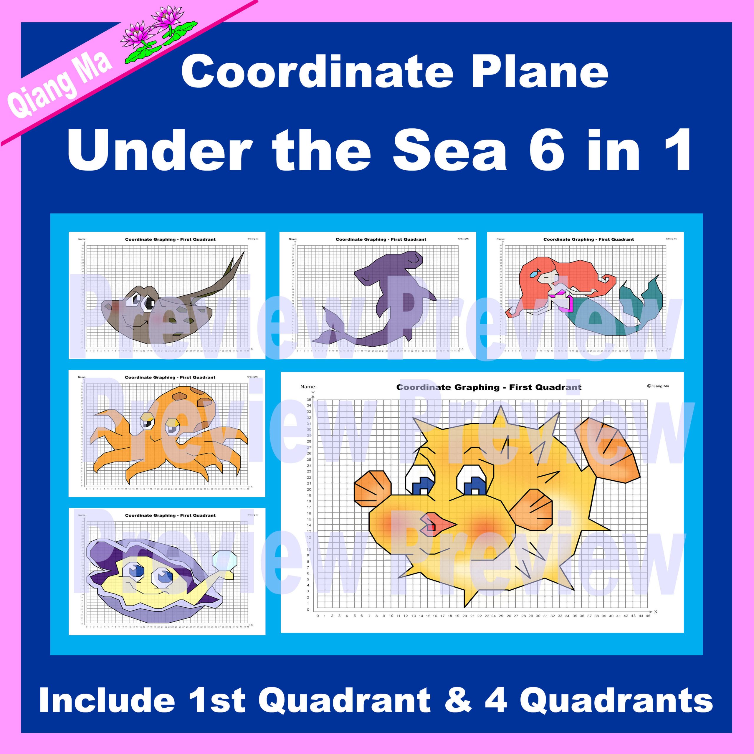 Summer Coordinate Plane Graphing Picture: Under the Sea Bundle 6 in 1
