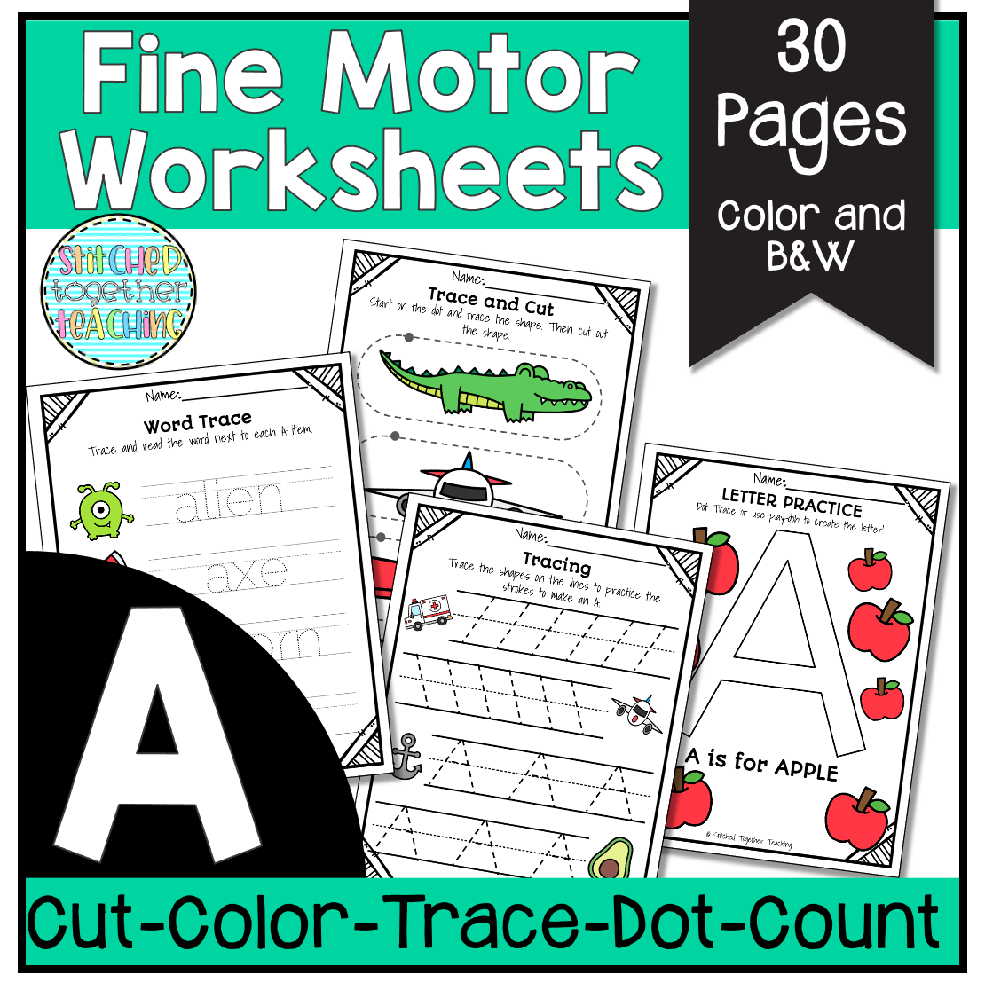 Letter A Fine Motor Activities Worksheet Packet for OT Special Education
