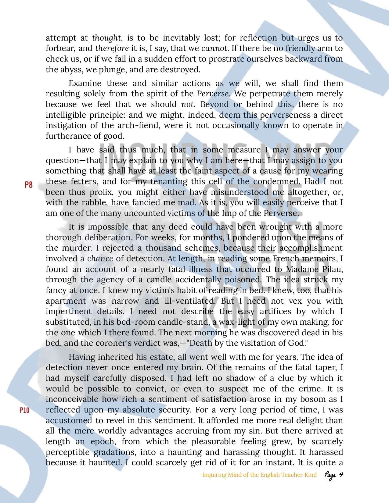 "The Imp of the Perverse" by Edgar Allan Poe Close Reading Analysis ...