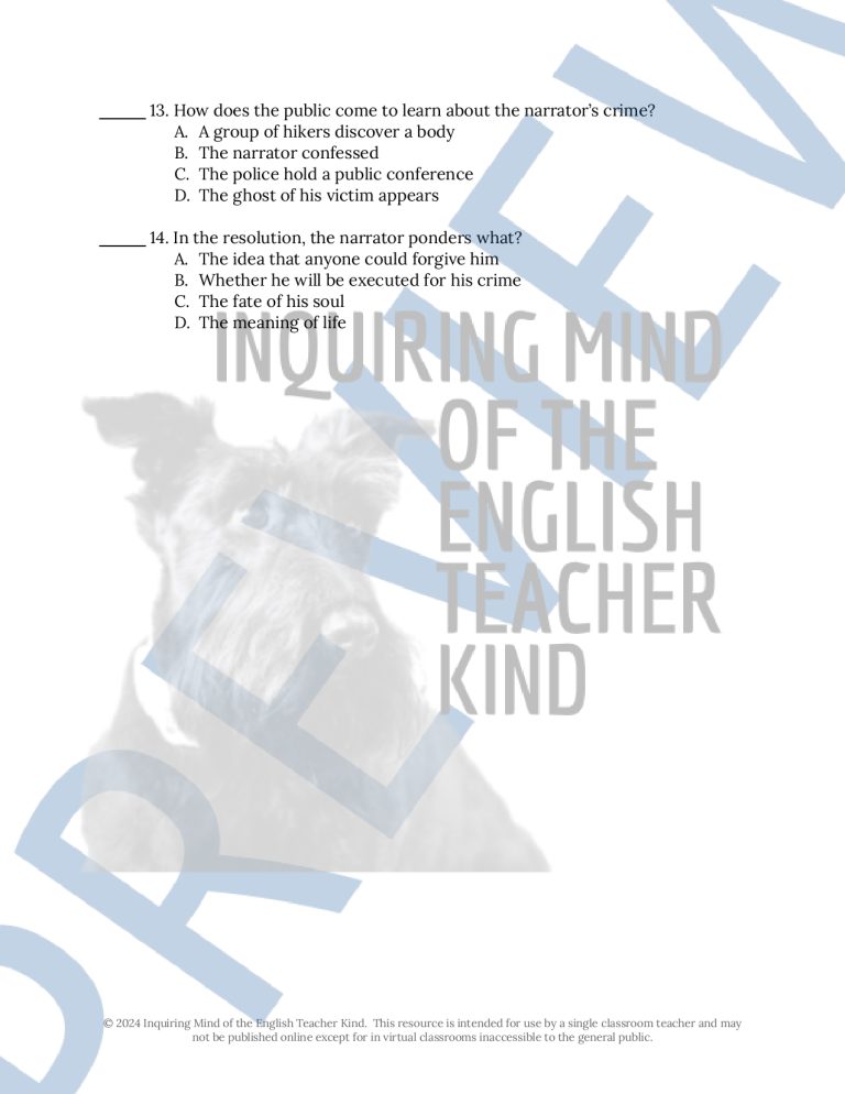 "The Imp of the Perverse" by Edgar Allan Poe Quiz and Answer Key for ...