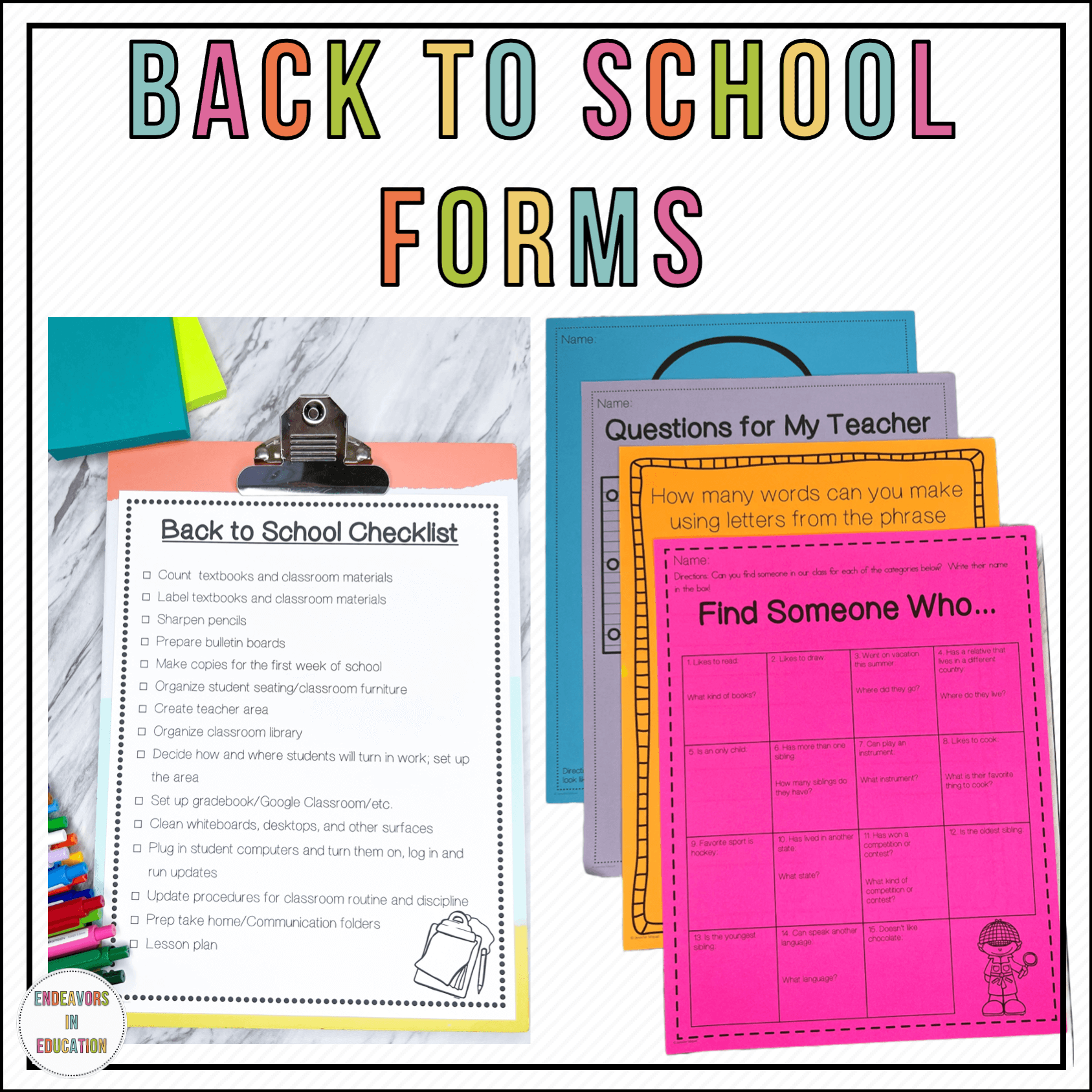 Back To School Forms and Activities