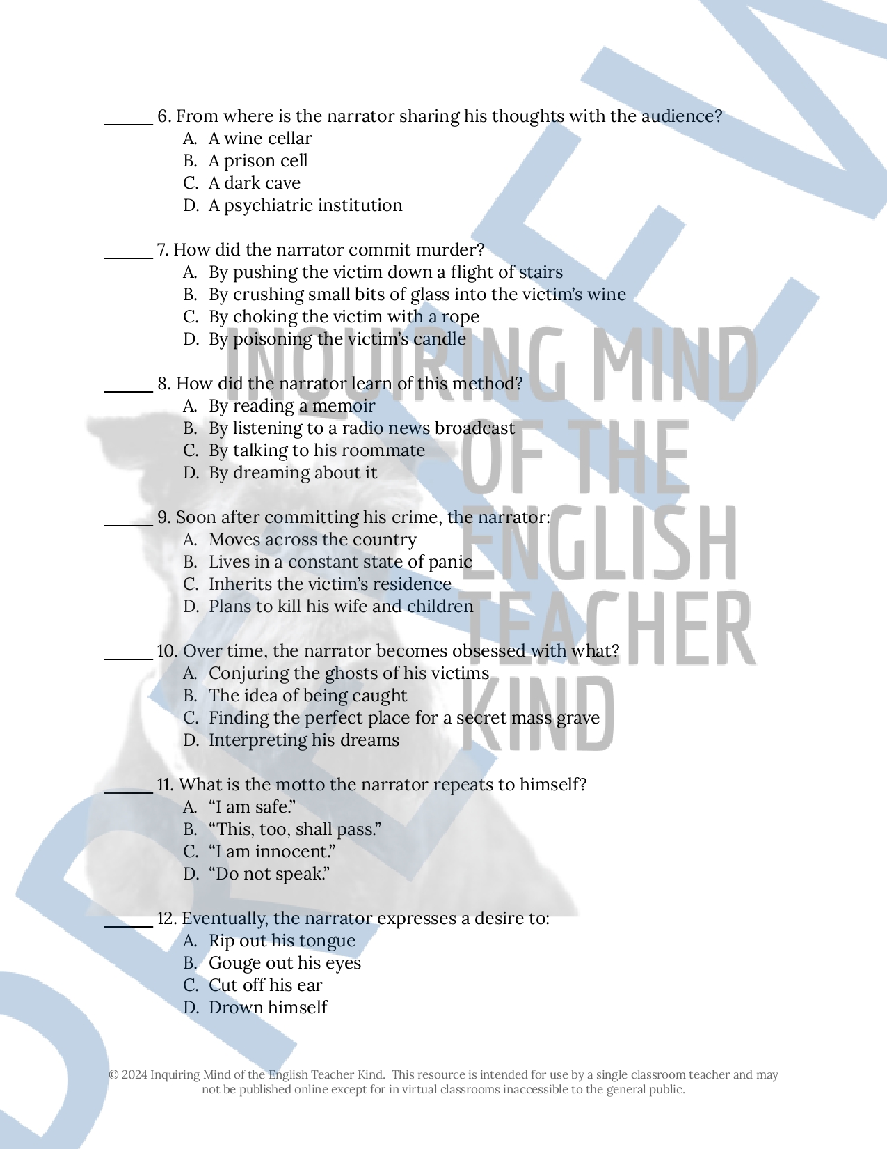 "The Imp of the Perverse" Quiz, Close Reading, and Vocabulary Games ...